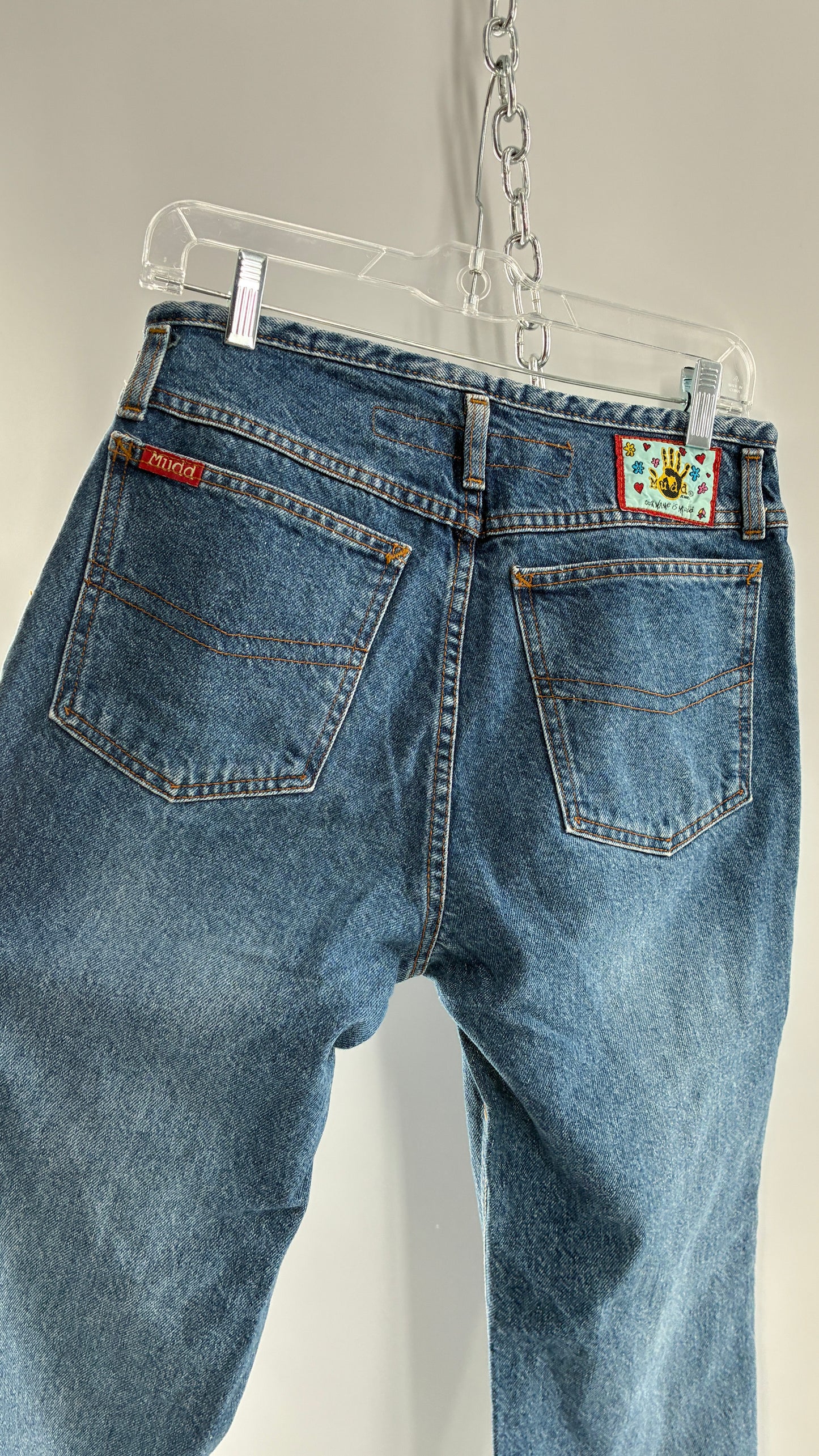 Vintage 1980s MUDD Flared Button Front Jeans with Colorful Jacron (9)