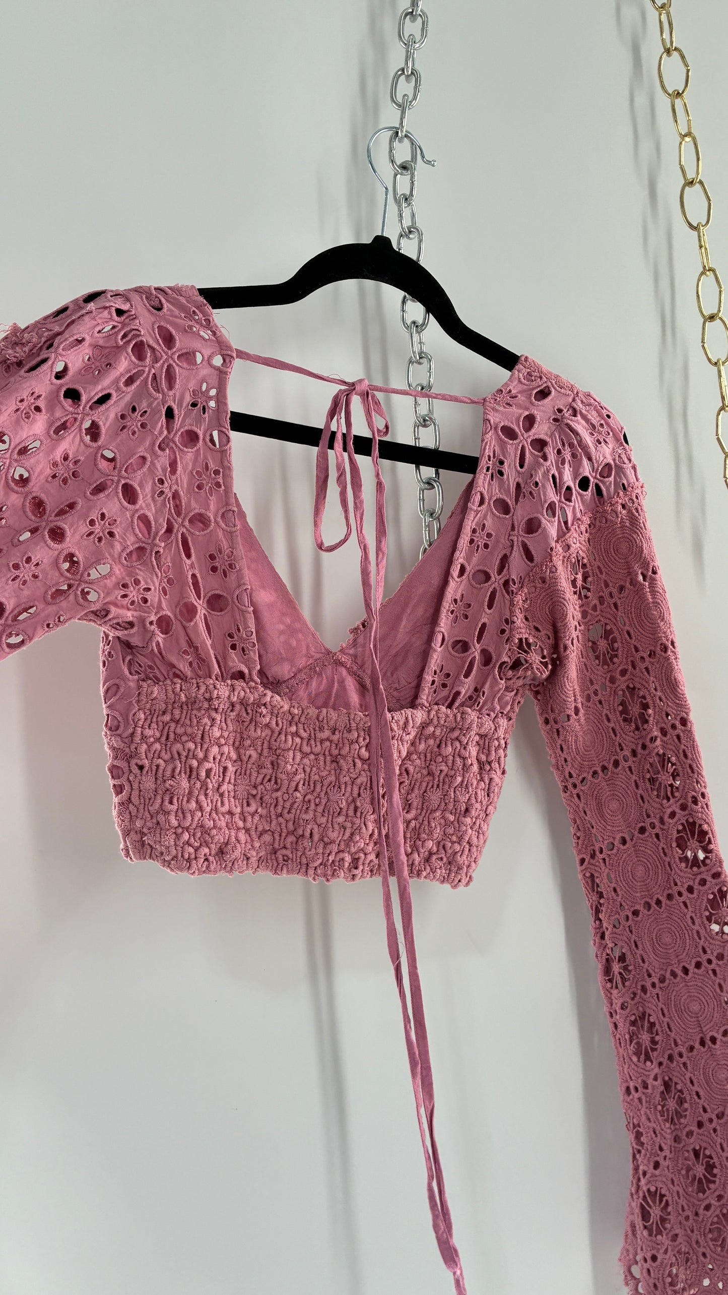 Vintage FREE PEOPLE Dusty Mauve Lace Bell Sleeve (XS)