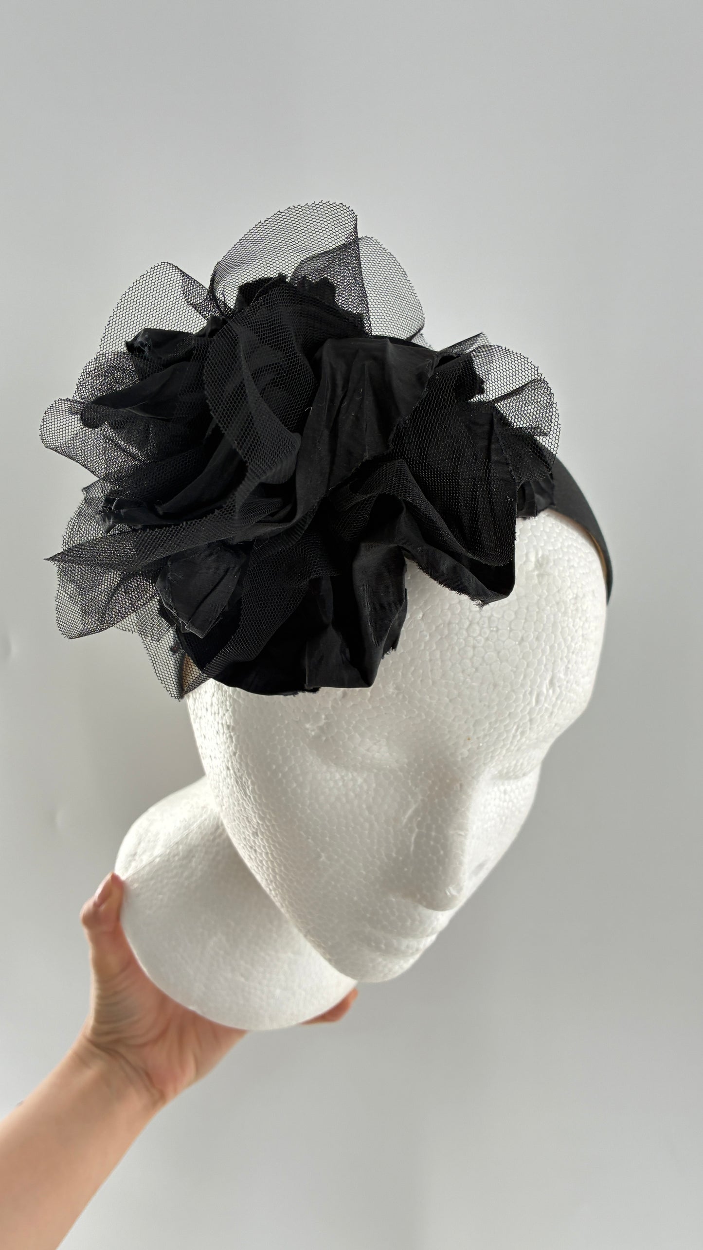 Vintage FARMER Handmade Black Thick Headband with Tulle Appliqué