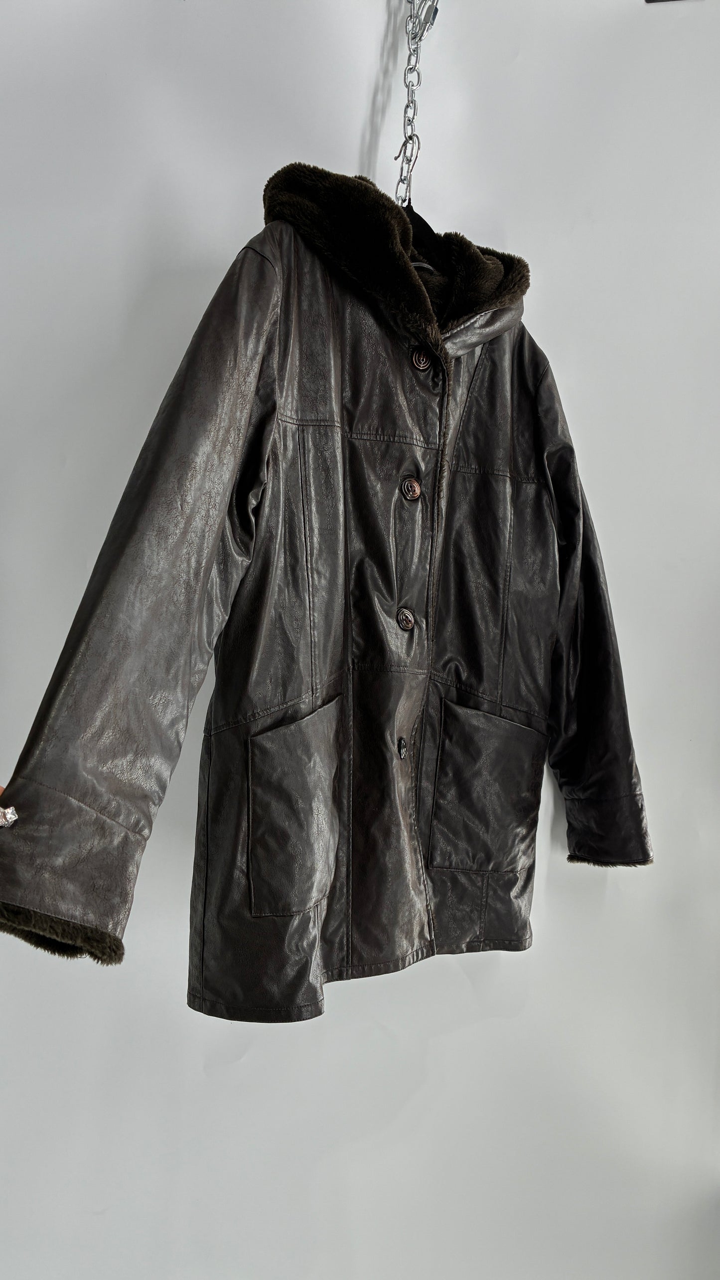 Vintage Vegan Leather FAIRWEATHER Faux Fur Lined Jacket (Large)