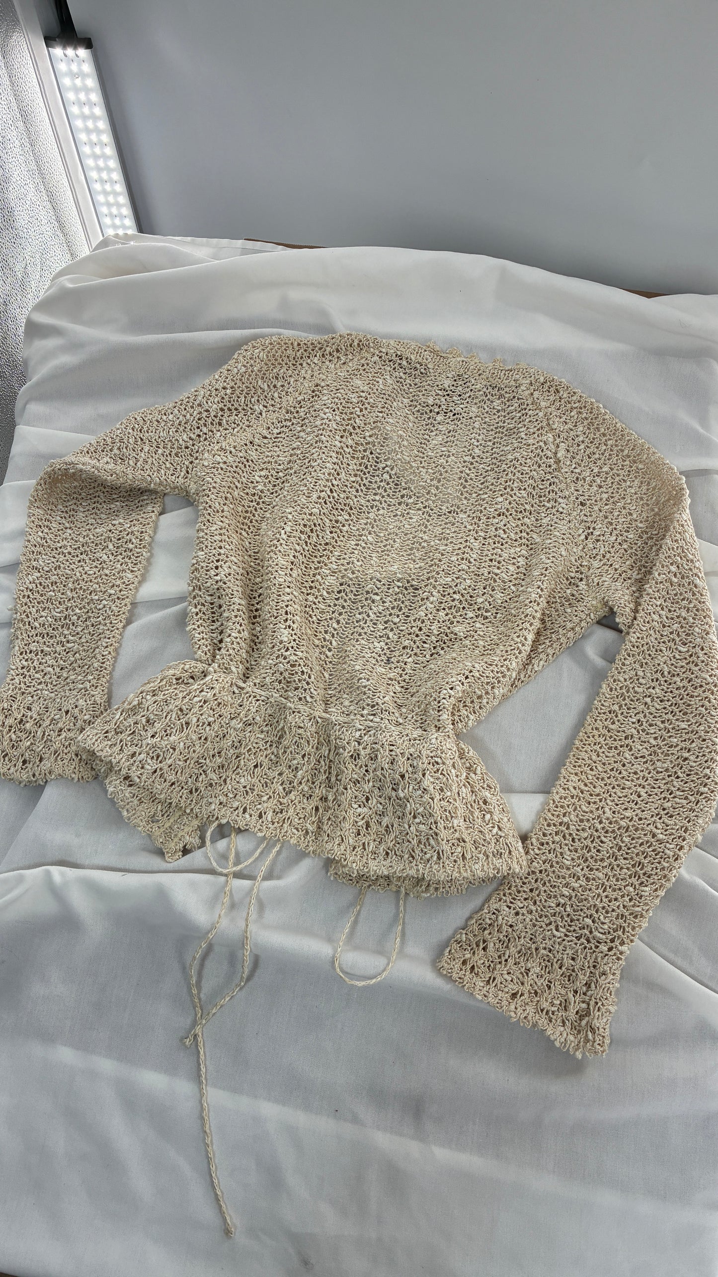 Vintage 1970s PALLAS 100% Pure Irish Linen Hand Loomed Cinched Cardigan (Medium)
