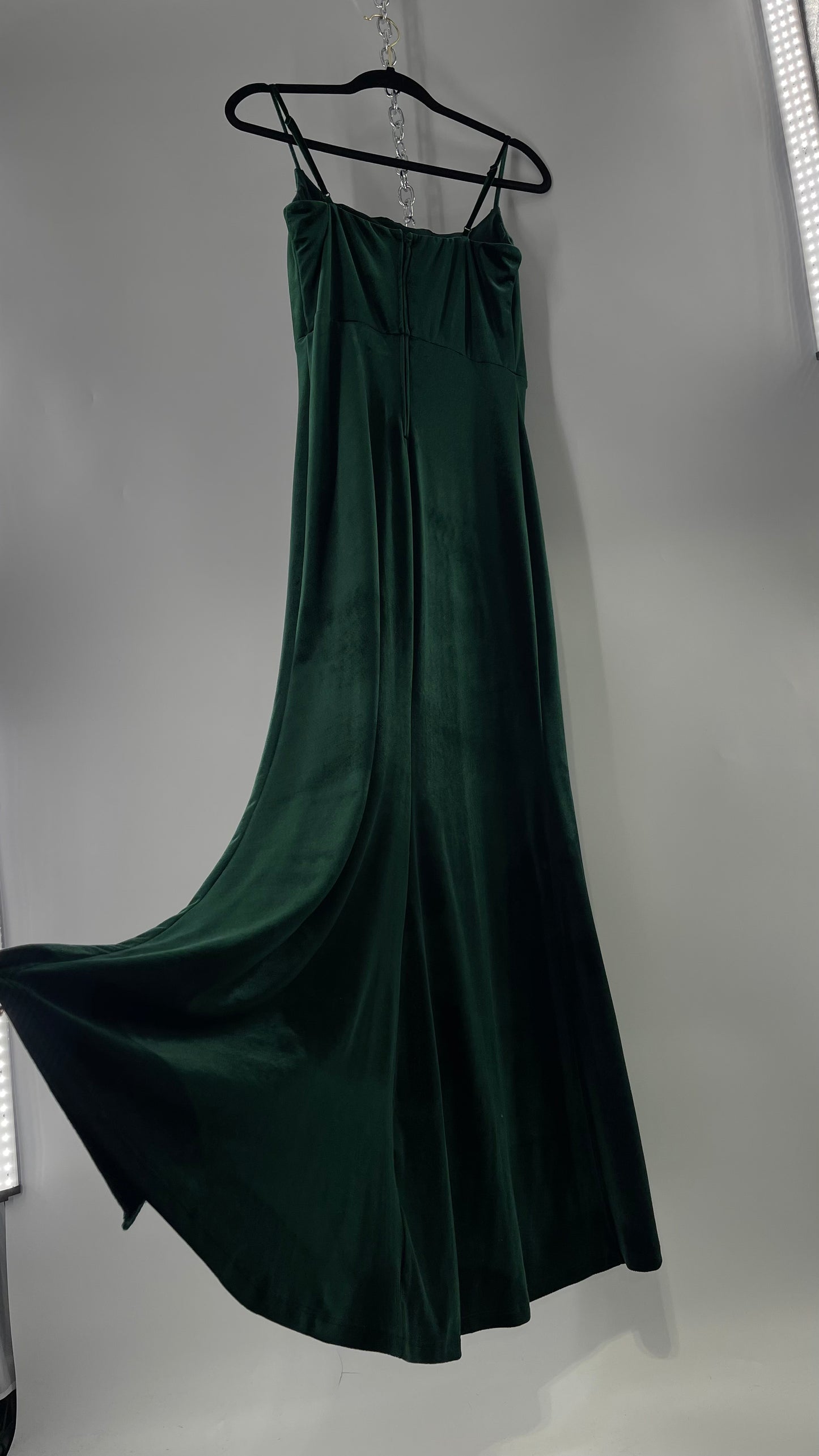 Windsor Forest Green Velvet Maxi Dress with Corseted Bust and Side Slit (11/12)