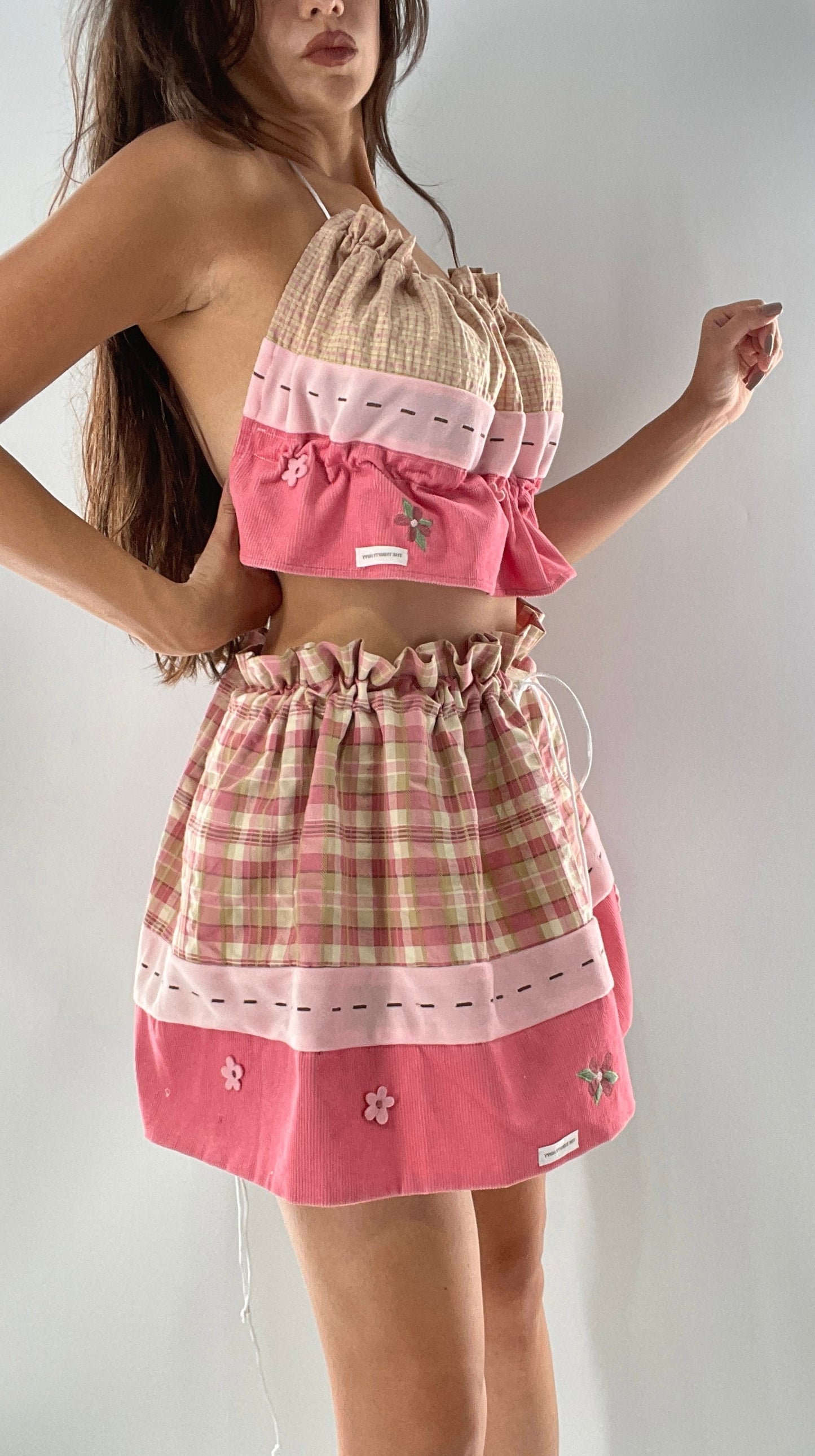 Custom Strawberry Shortcake 2 Piece Handmade Patchwork Skirt and Backless Top Set (One Size XS-XL)