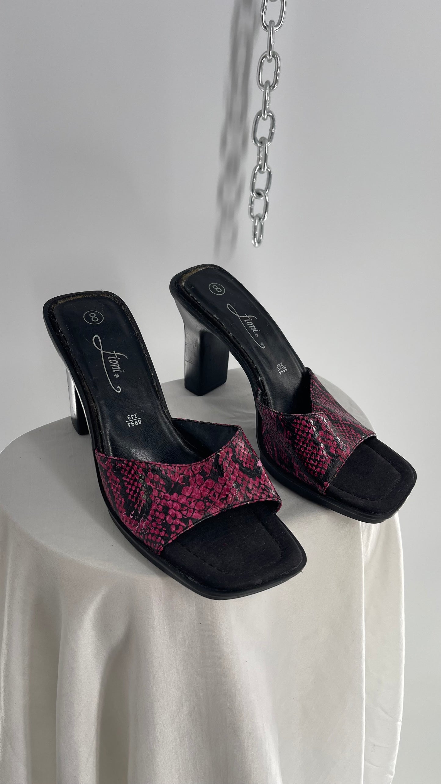 Vintage Fioni Hot Pink Snakeskin Platform Block Heel (8)