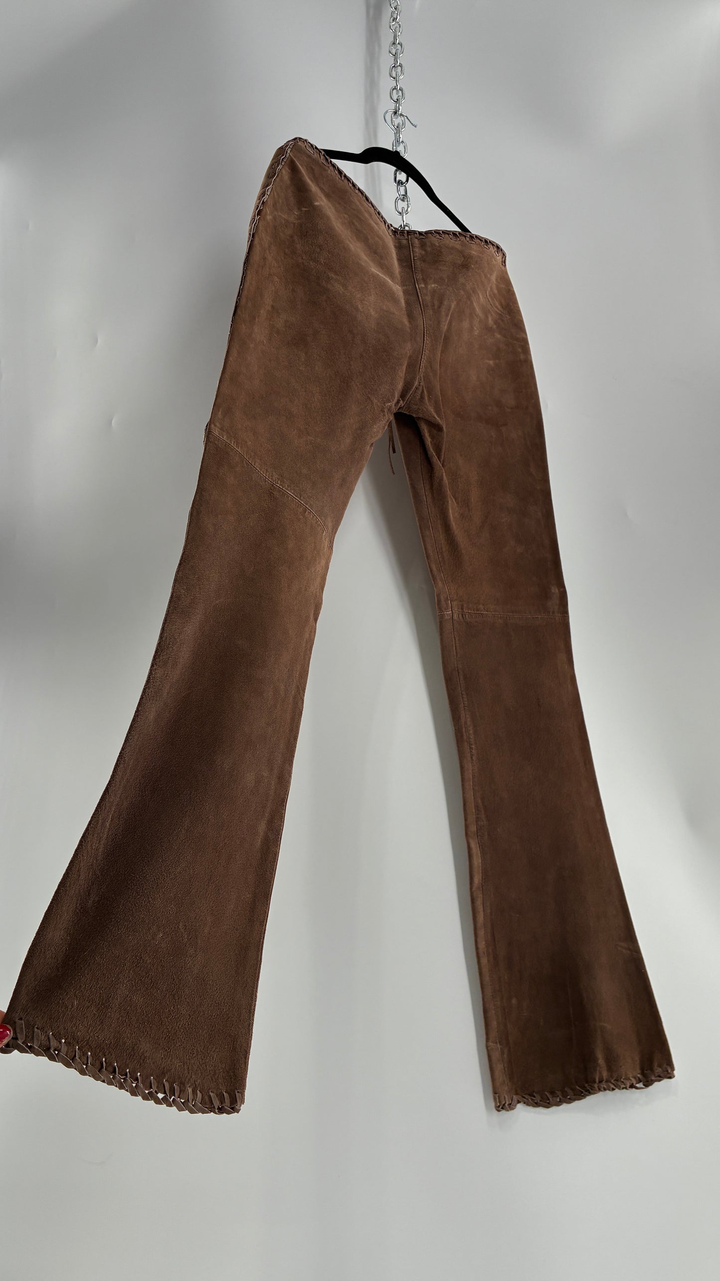 Vintage SWEET ROMEO Suede Leather Stitch Side, Braided Hem Pants (10)