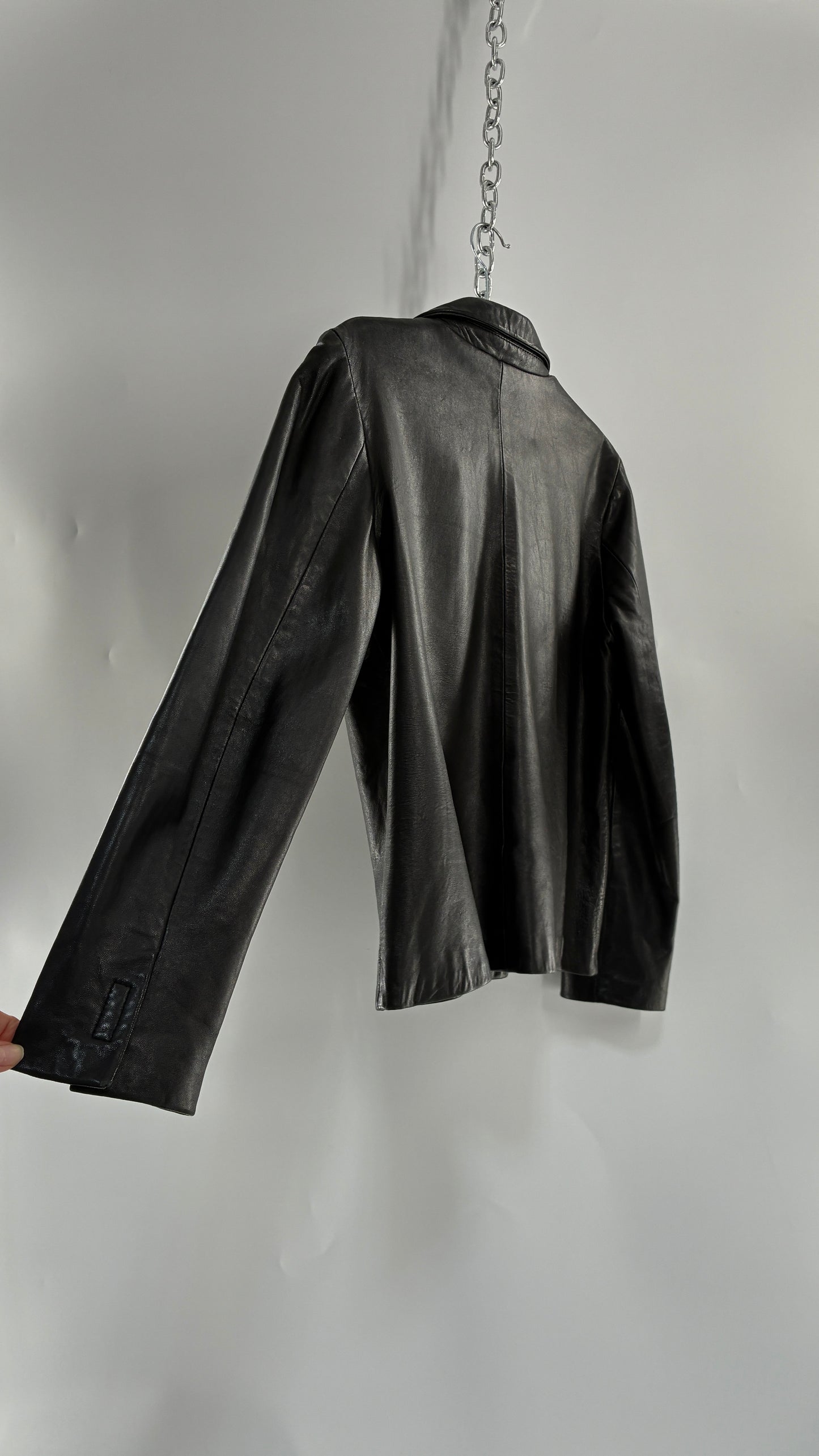 Vintage INC 1990s Black Genuine Ultra Soft Leather Collared Jacket with Velcro Closure Never Worn (Medium)