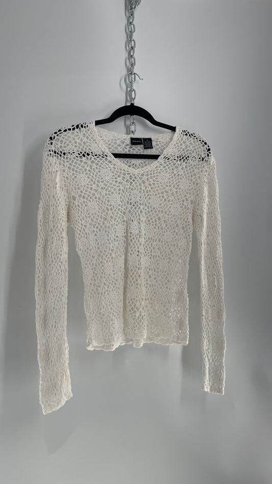 Vintage Crochet Long Sleeve Top (Medium)