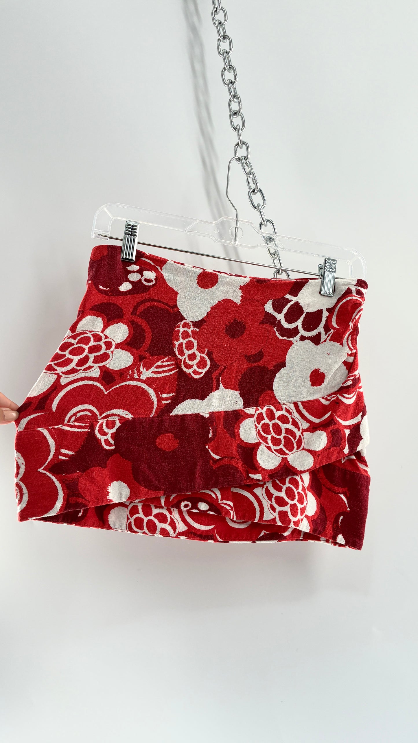 Free People Red and White Floral Mini Skirt (0)