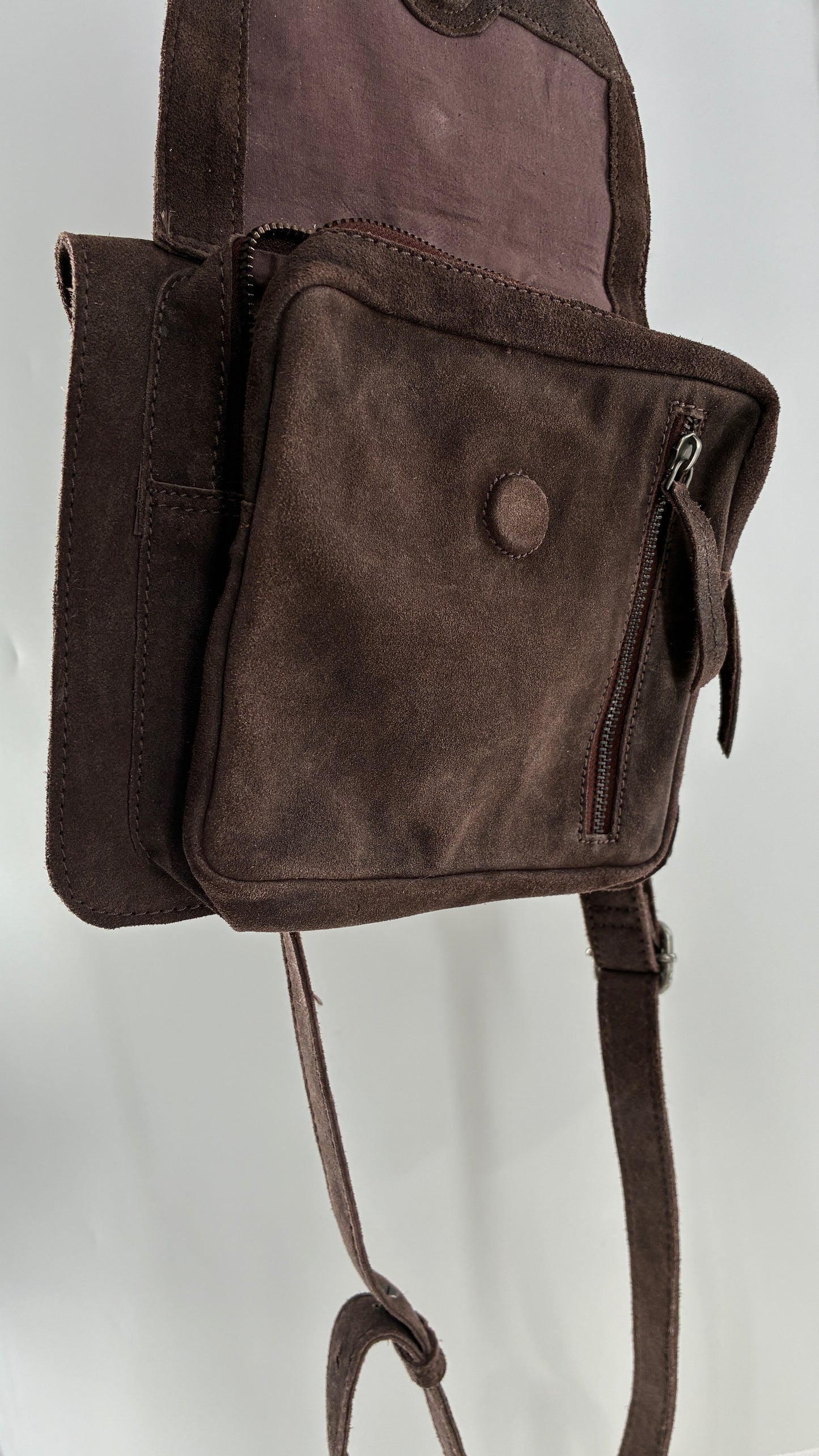 Free People Brown Suede Leather Crossbody Pouch Purse