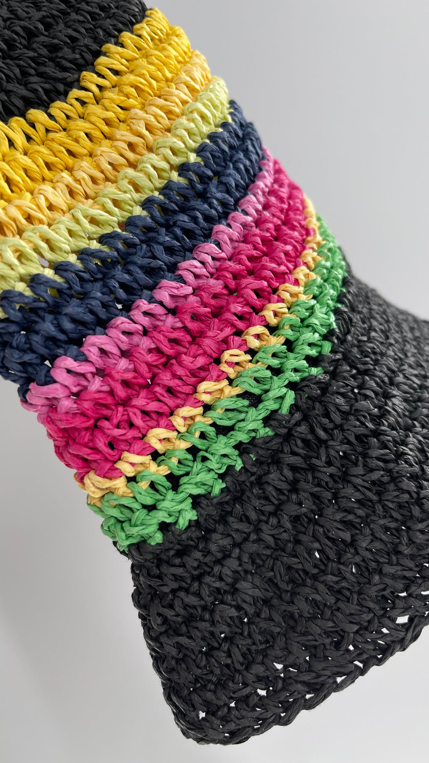 Black Striped Straw Sun/Bucket Hat