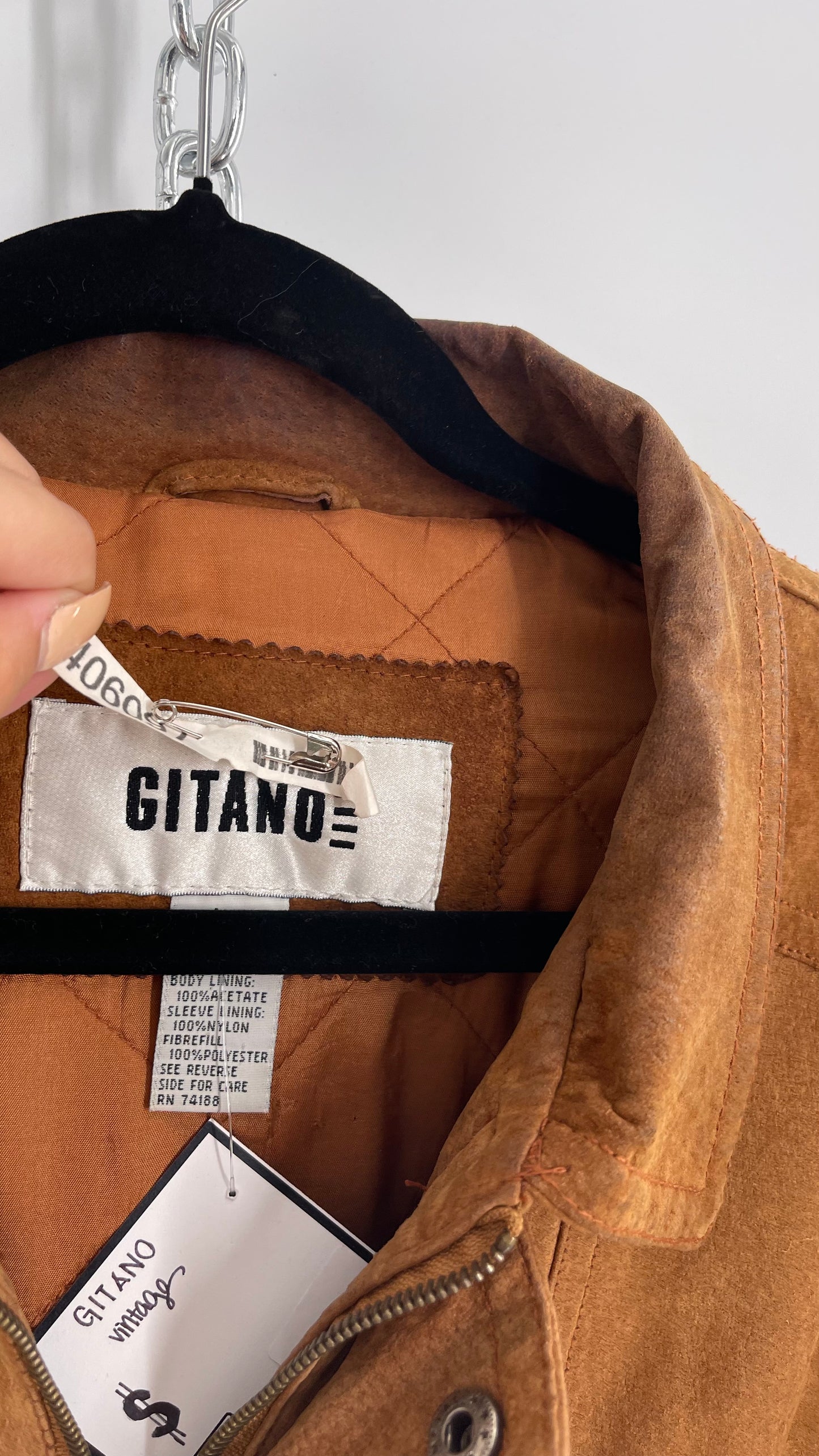 GITANO Vintage Camel Brown Genuine Leather Bomber Jacket (Large)