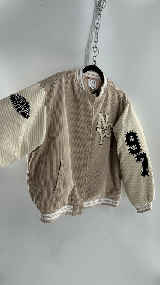Cult Favorite Corduroy NYC Patch/Badge Varsity Jacket (XL)