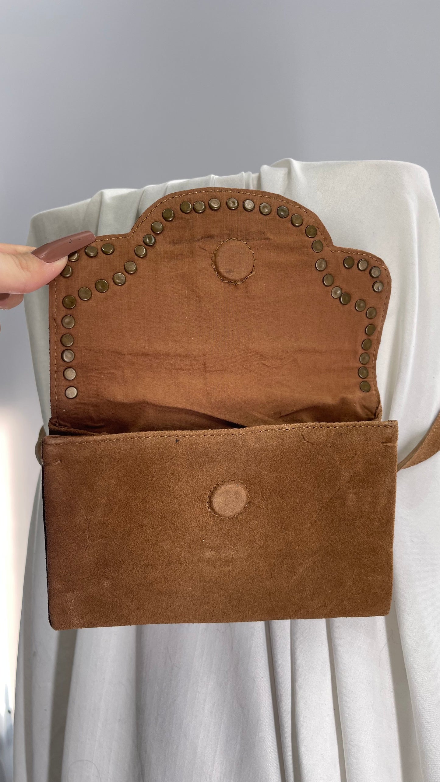 Free People Brown Suede Leather Fanny Pack Studded Belt Crossbody Pouch