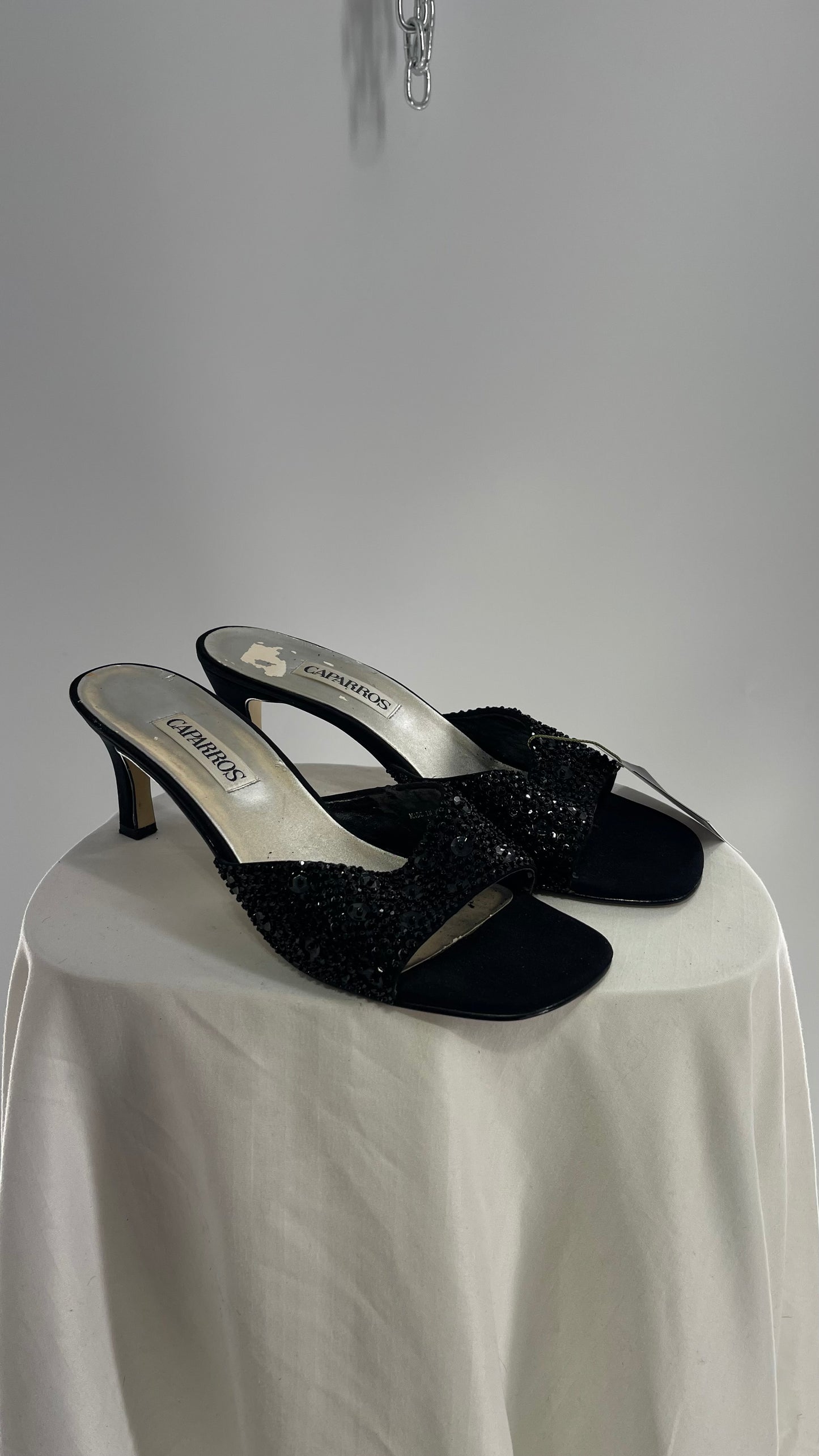 Vintage Caparros Black Square Toe Kitten Heel with Sequin Embellishments  (9)