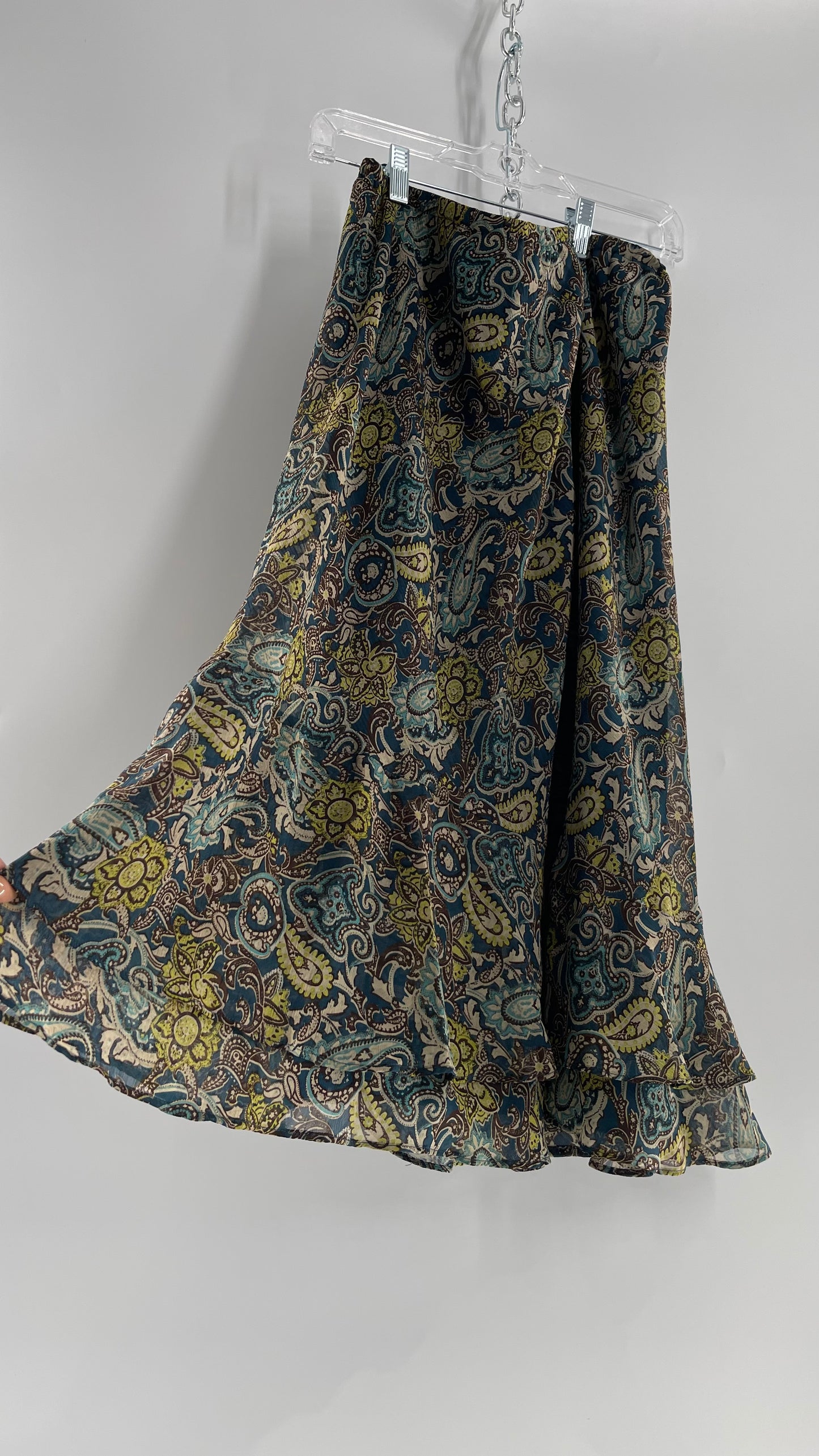 Vintage Paisley Brown/Blue/Green Skirt with Double Hem (16)