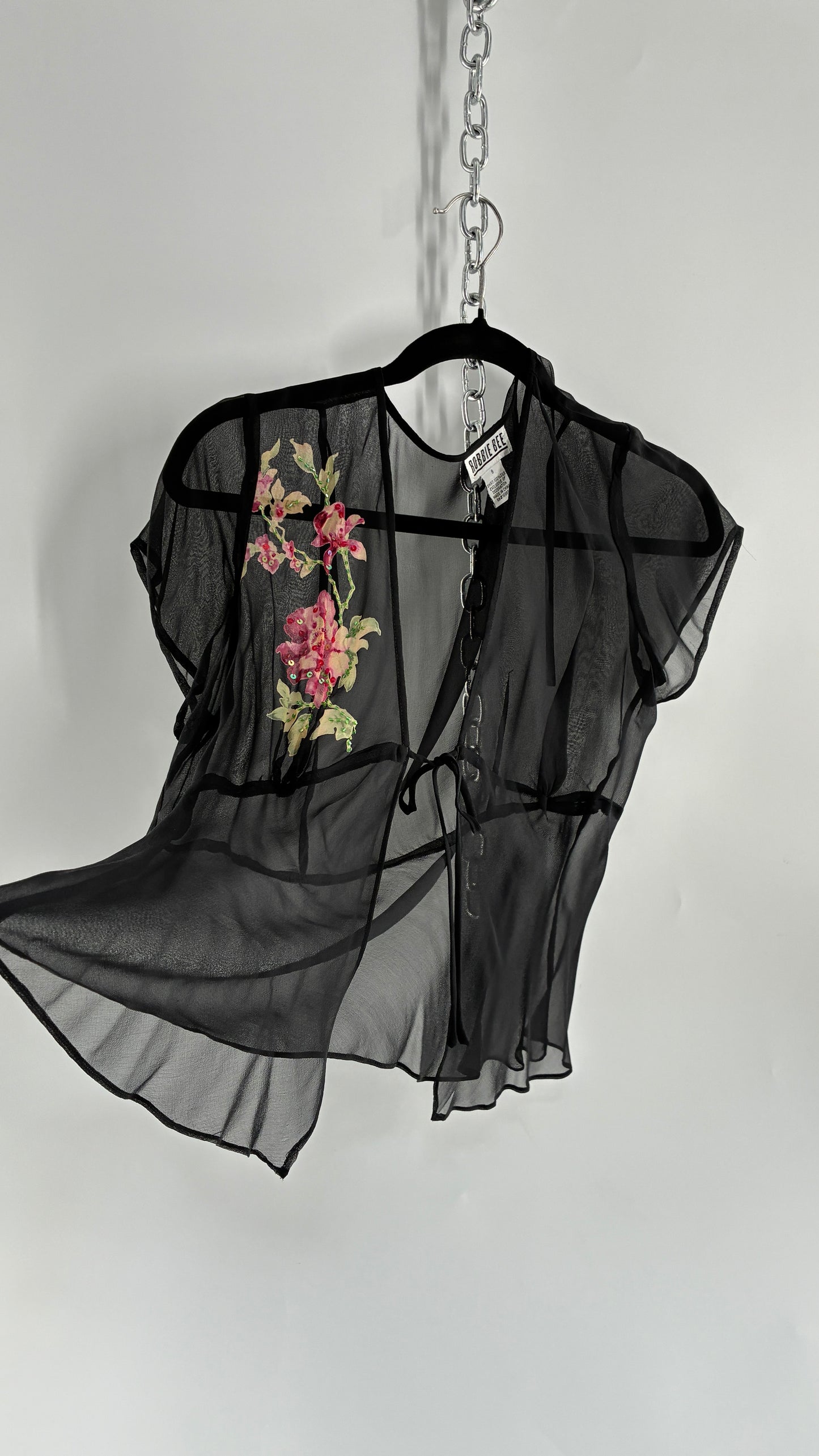 Vintage 1990s ROBBIE BEE 100% Silk Black Gown with Underbust Stitch and Matching Tie Bust Blouse (8)