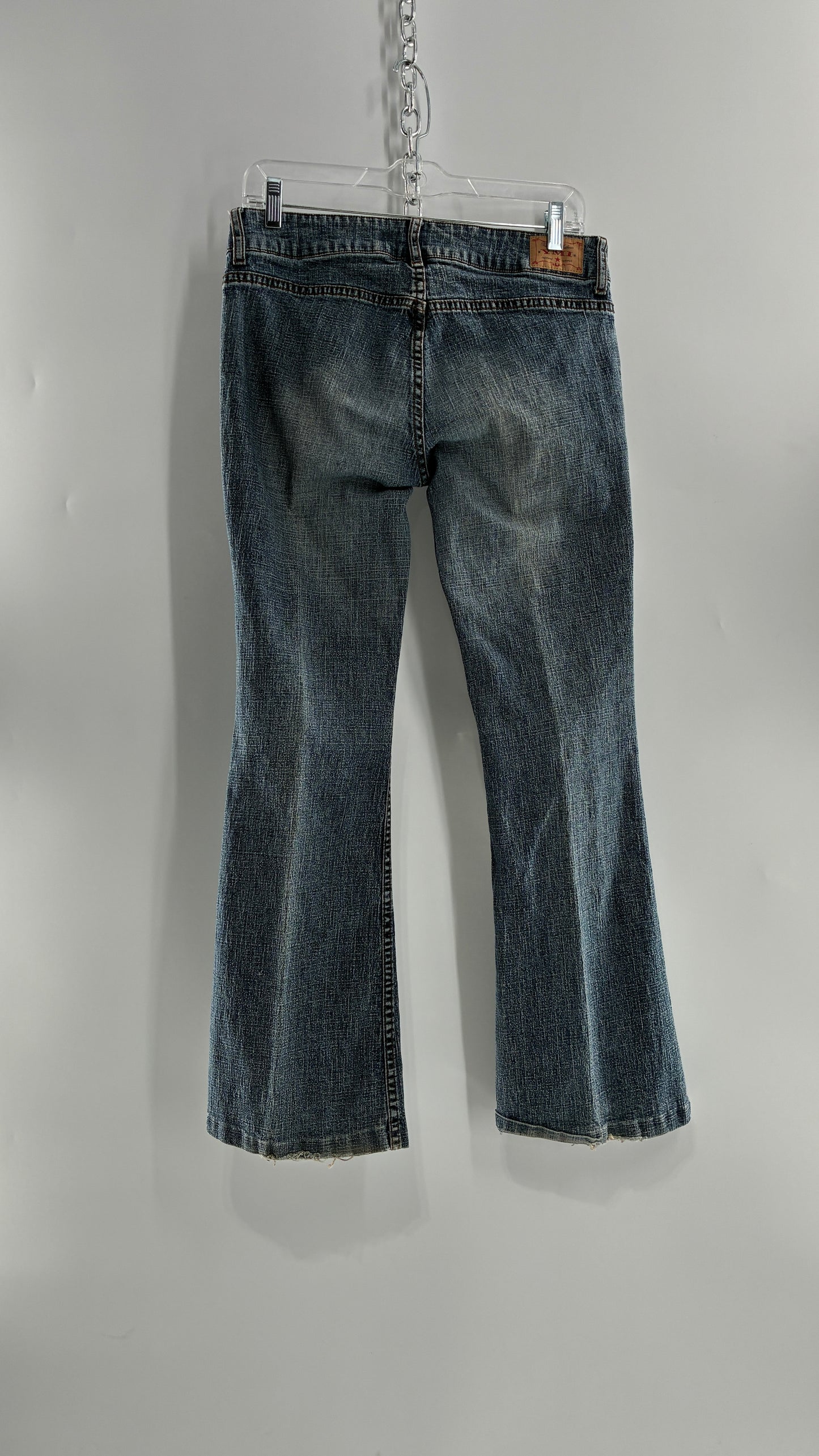 Vintage Pocket Side Low Rise, Kick Flare Jeans with Side Button Closure YMI (11)