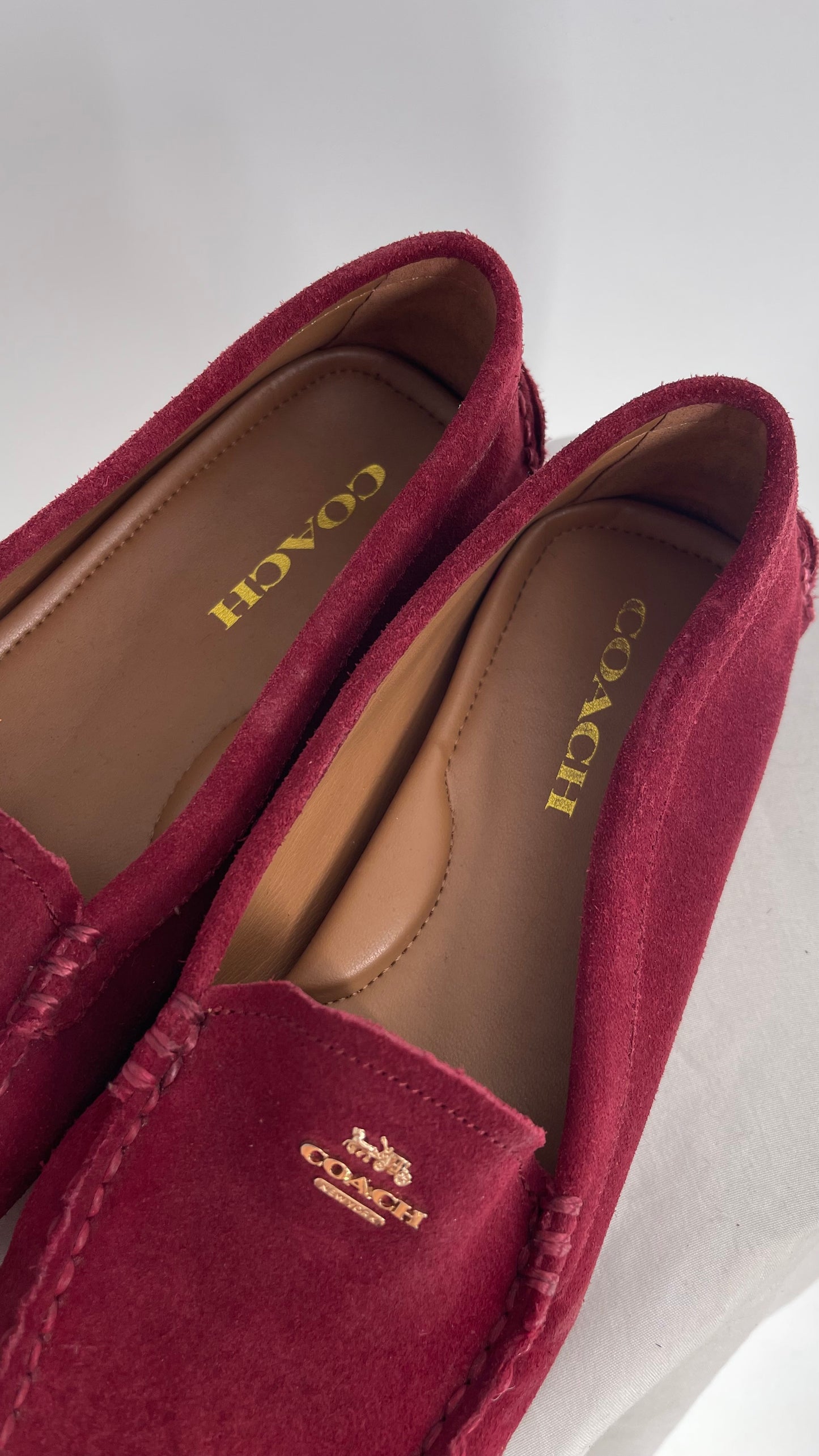 Vintage COACH Raspberry Red Suede Leather Loafer (8)