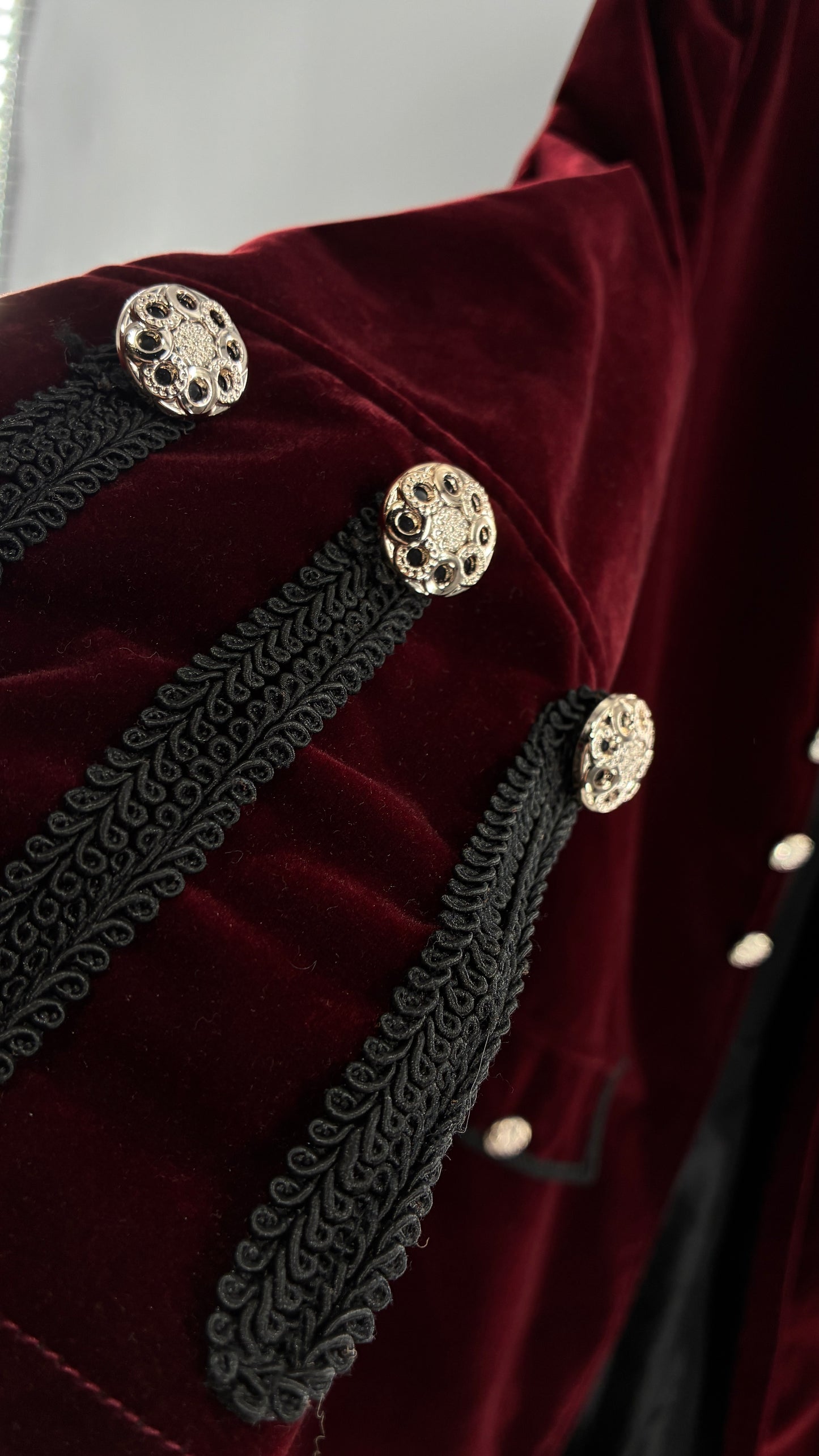 Velour Crimson Steampunk Drummer Coat (XL)