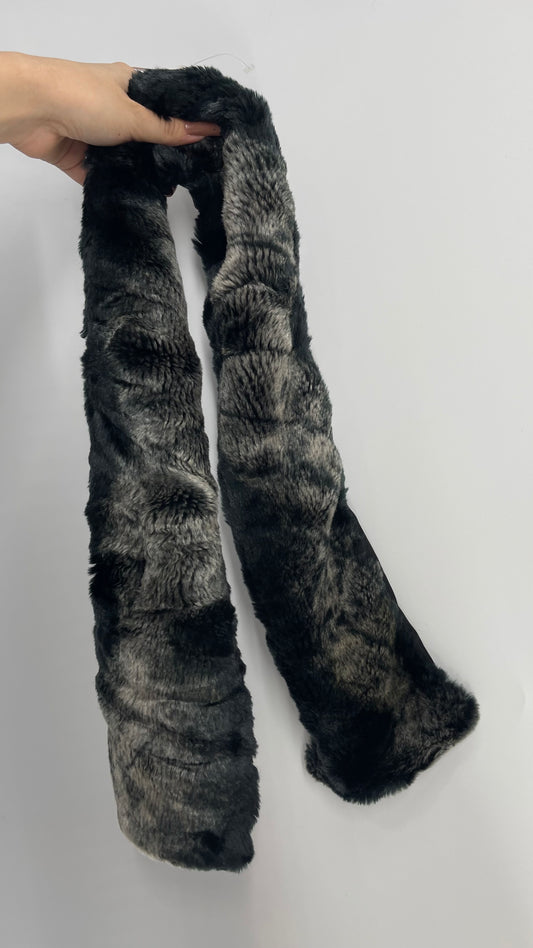 Vintage Black Grey Faux Fur Skinny Scarf