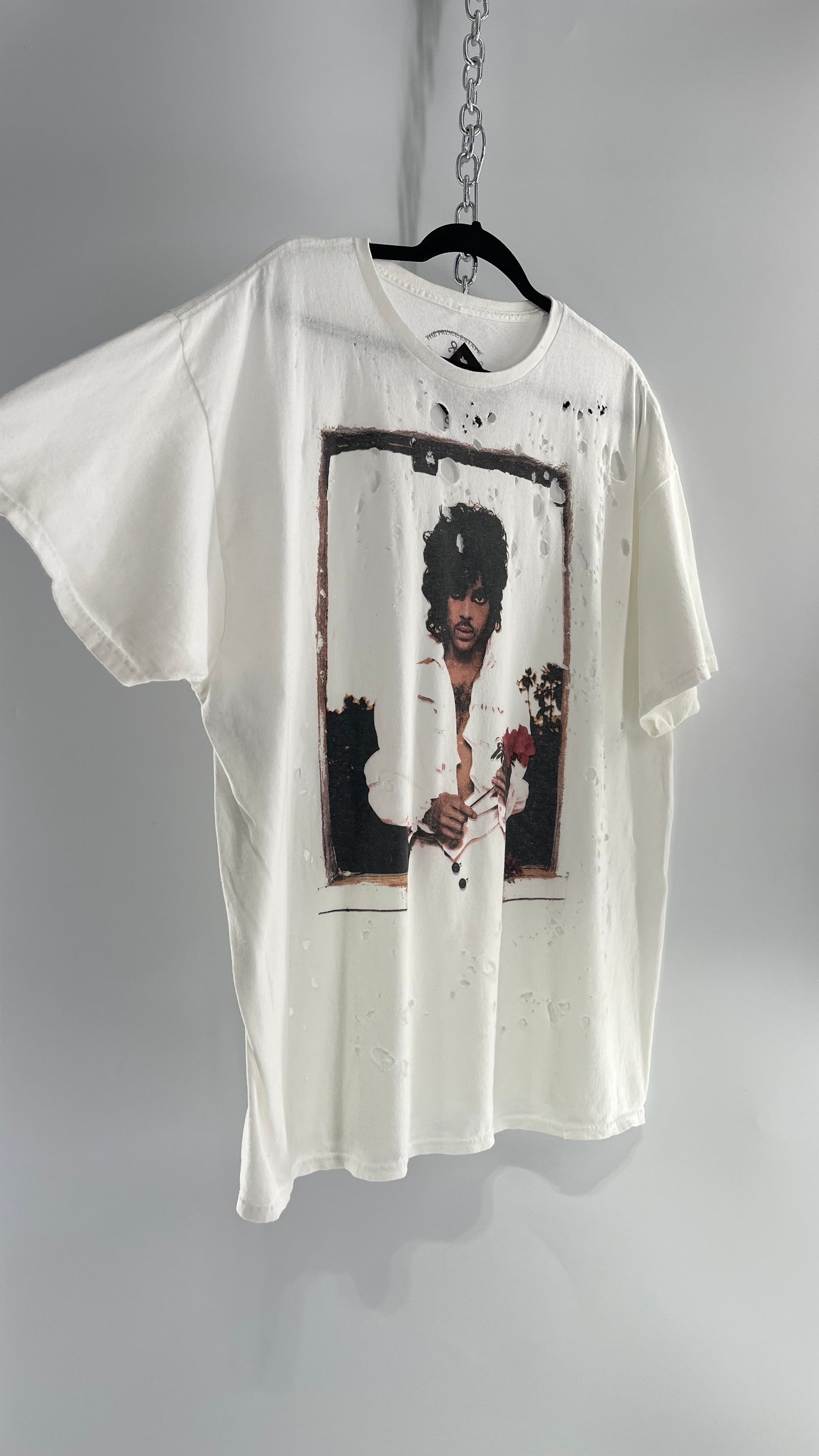 The Prince Estate Oversized Distressed Band T  (S/M)