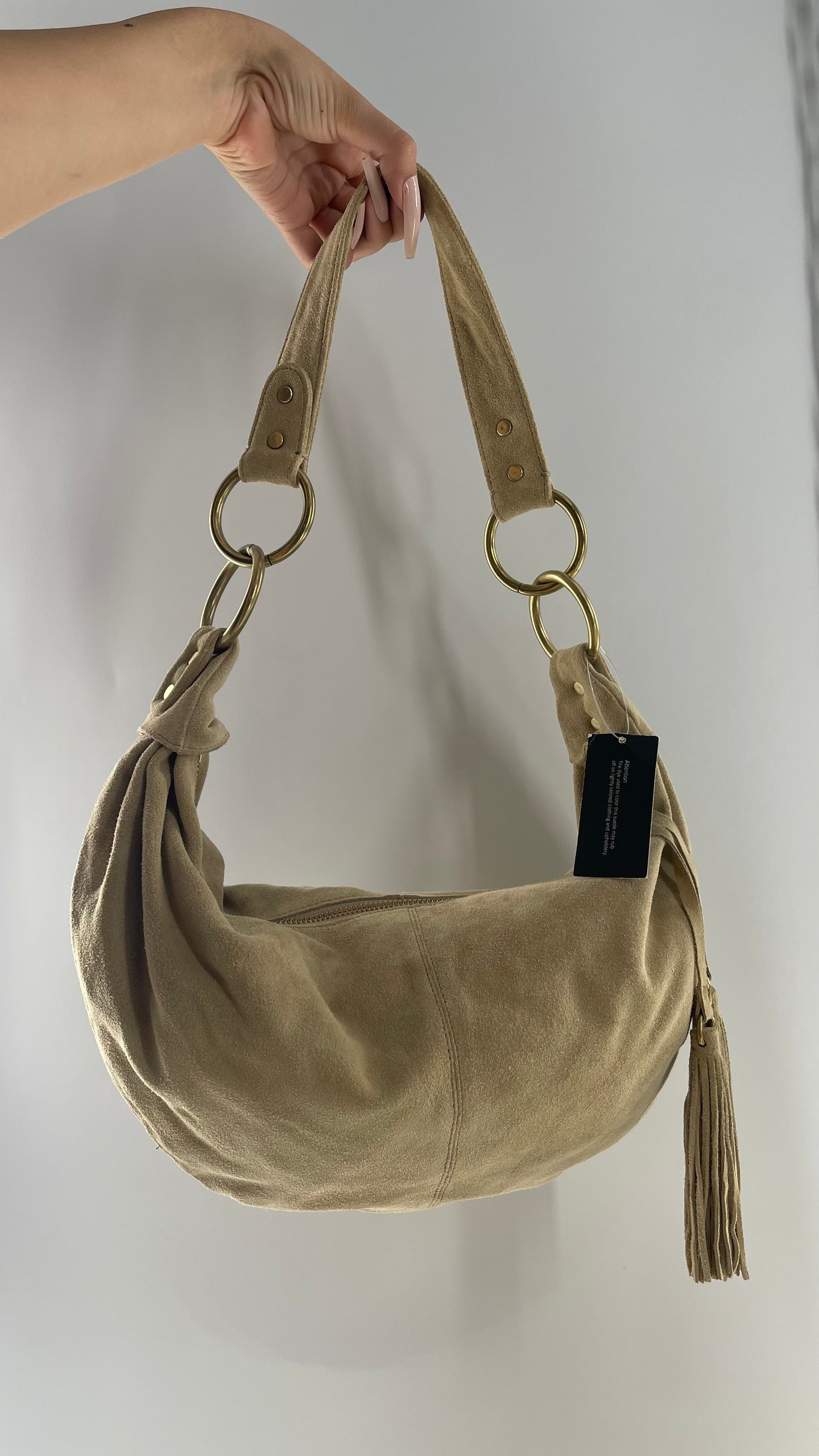 Vintage Banana Republic Genuine Suede Saddle Bag with Tassel Zipper Pull and Tags Attached