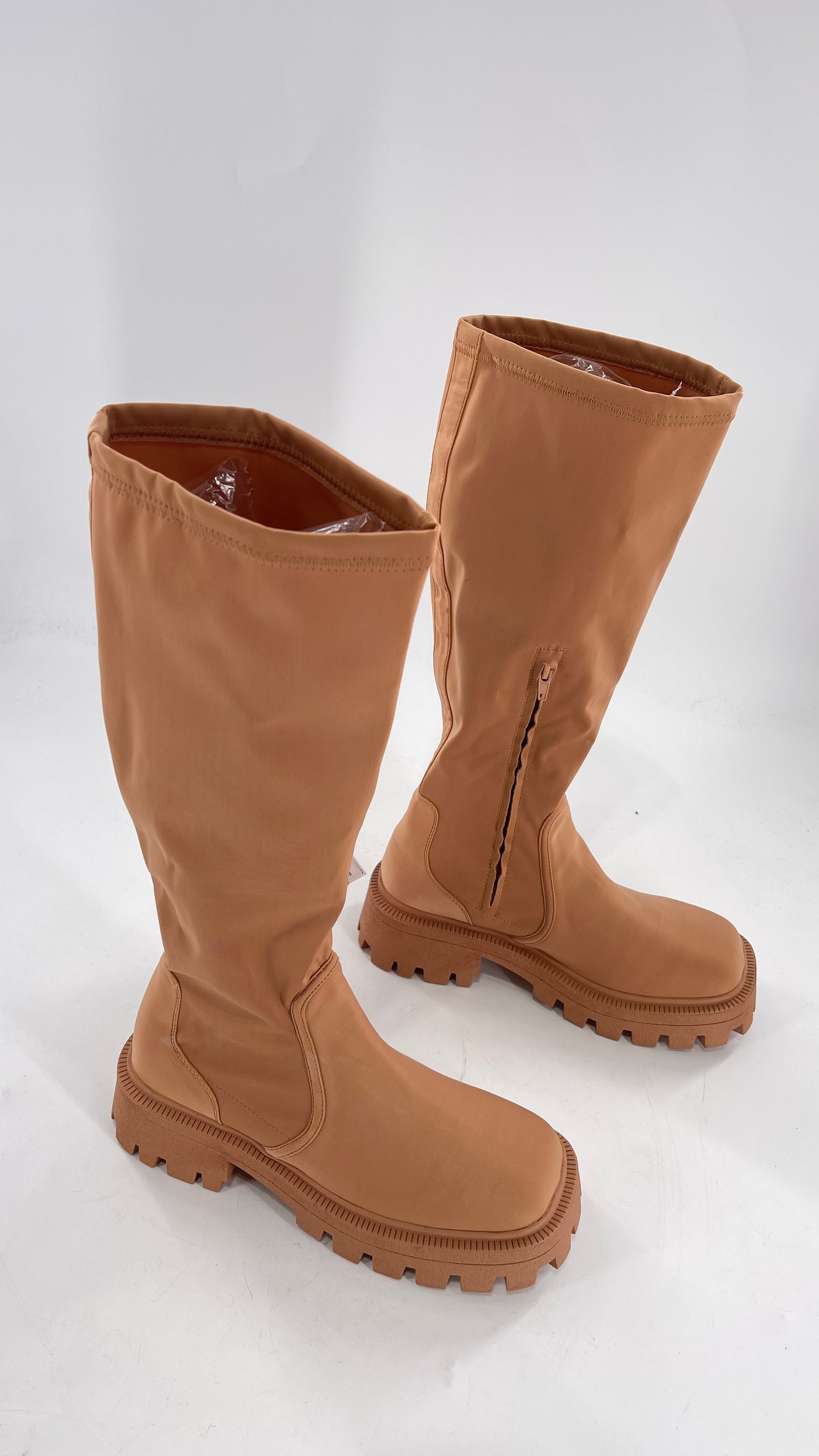Urban Outfitters Tan Knee High Square Toe Sock Boot (8)