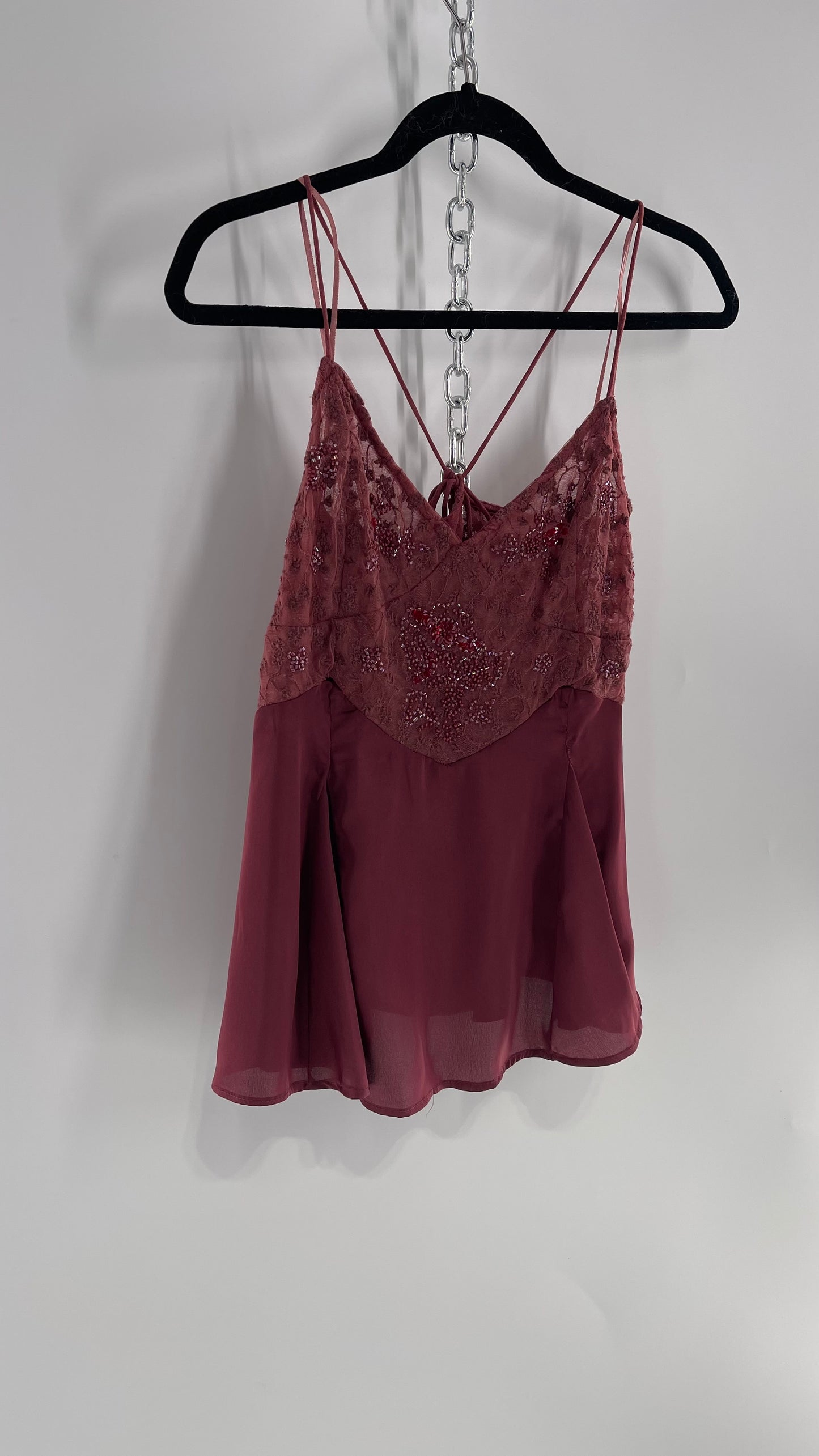 Free People Purple Beaded Bust, Lacy, Silky Fairy Tank with Extra Bead Pouch(Small)