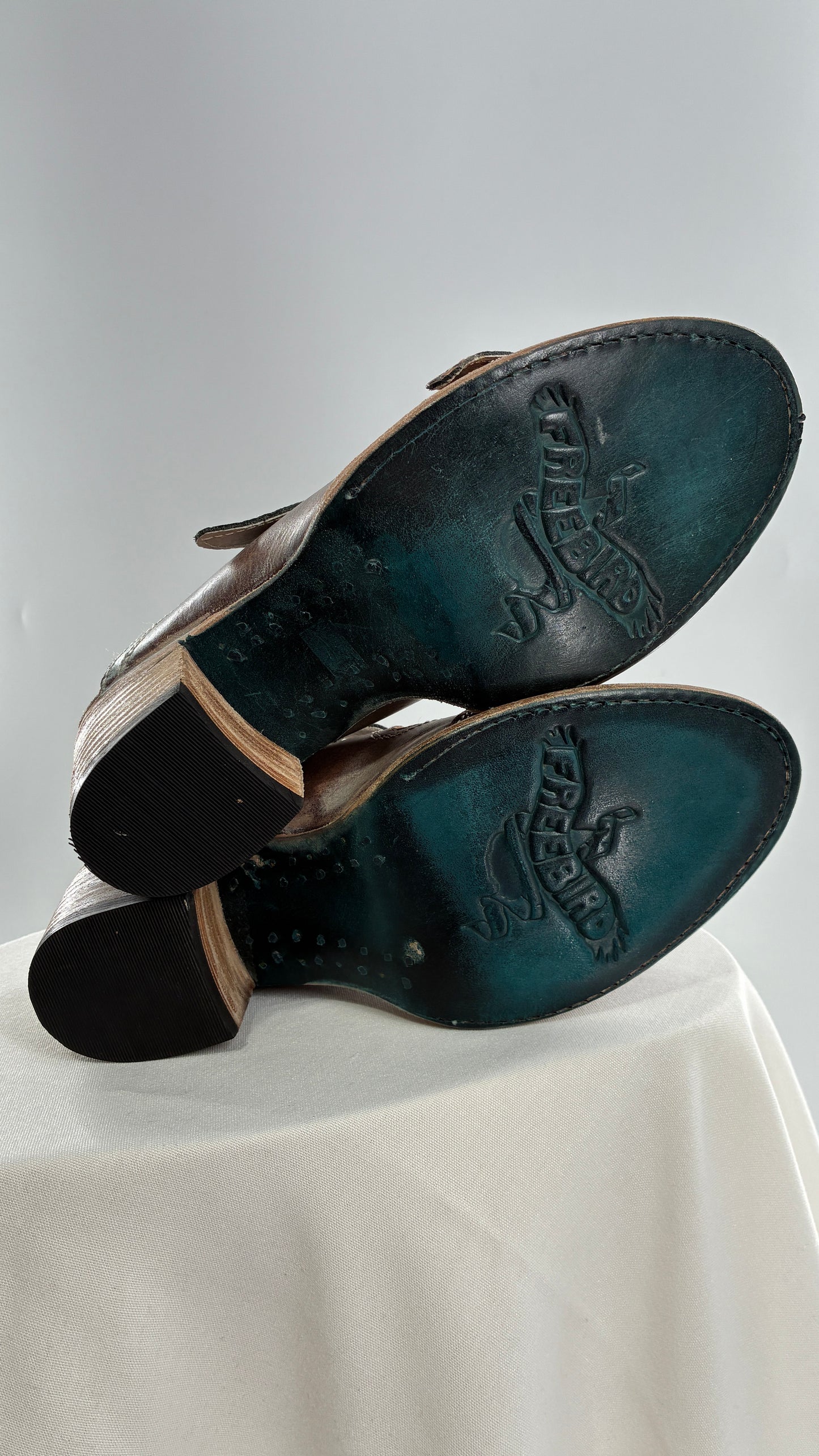 Free Bird Caprice Leather Sandal with Bronze Embossed Straps and Stamped Sole Made in Mexico (7)