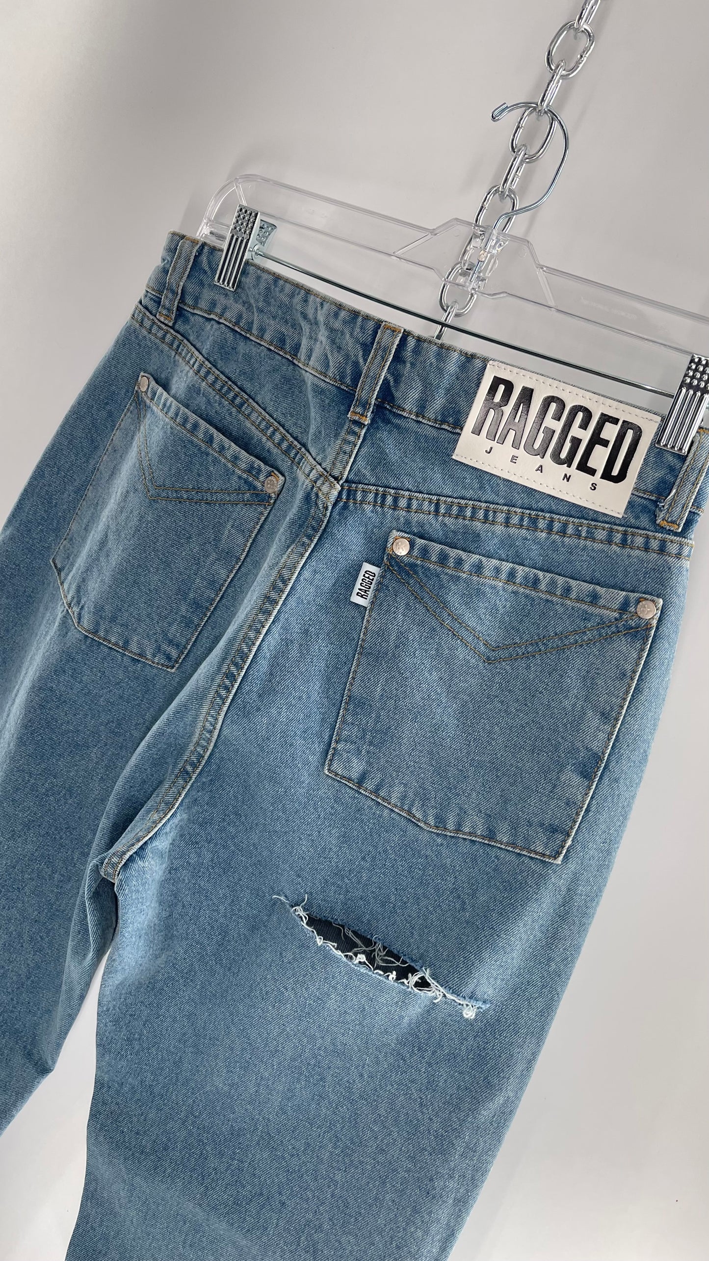 RAGGED PRIEST Free People Light Wash High Waisted Mom Jeans with Bum Tear with Tags Attached (30)