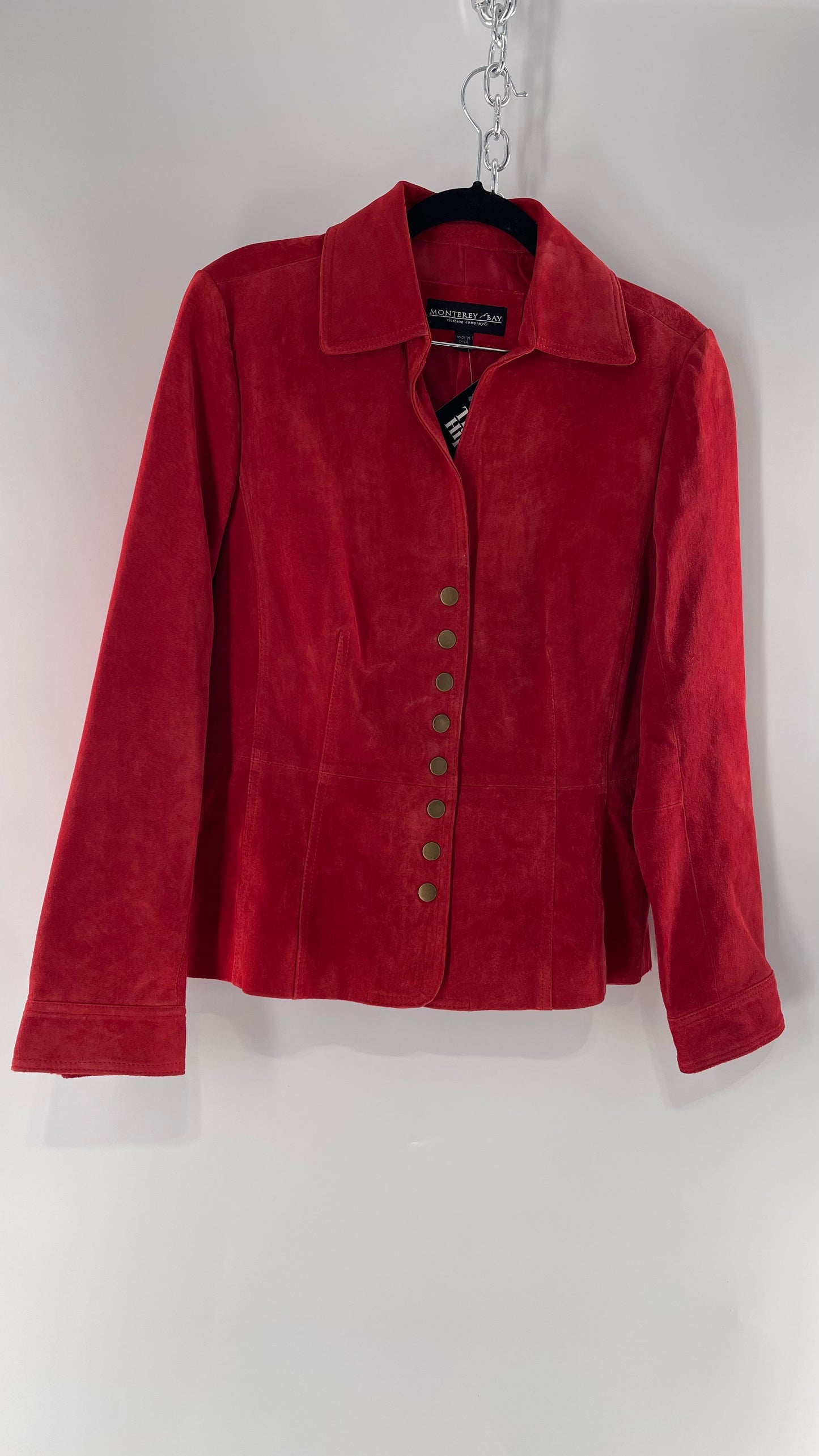 Vintage Monterey Bay Red Suede Jacket with Brass Buttons (8)