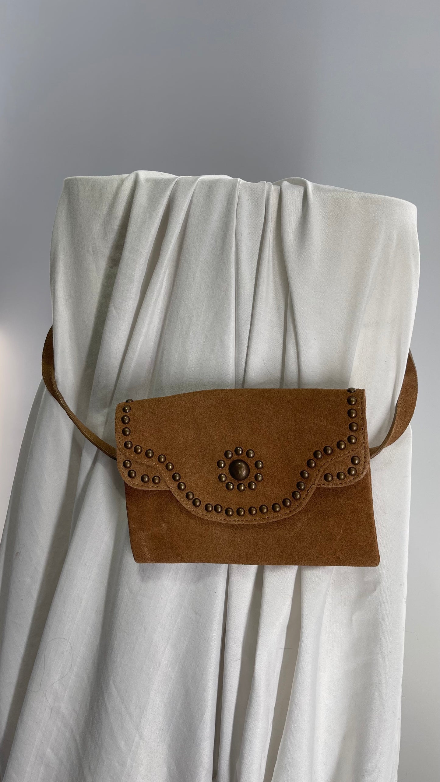 Free People Brown Suede Leather Fanny Pack Studded Belt Crossbody Pouch