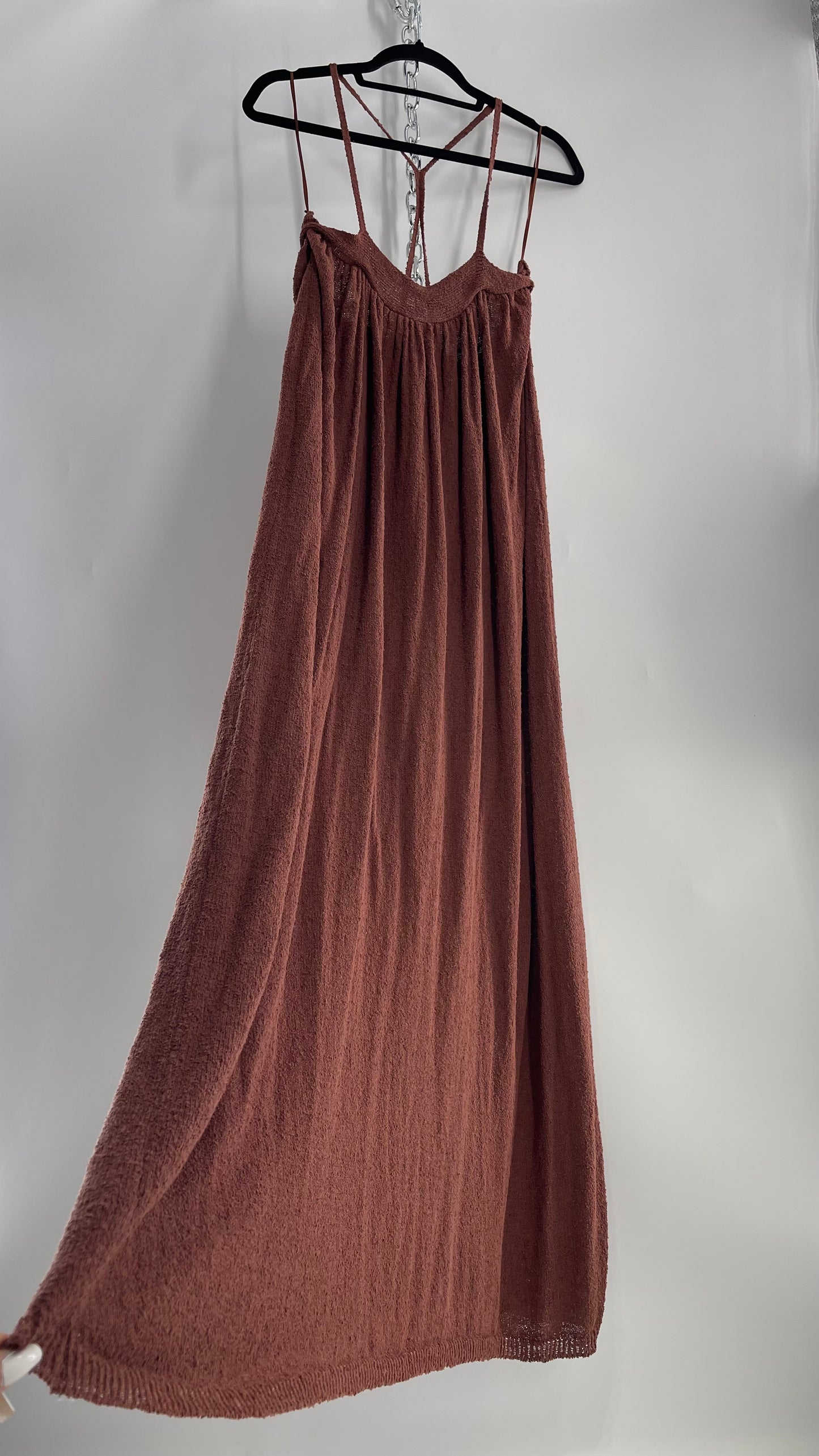 Free People Under the Stars Textured Brown Heavy Knit Maxi Dress  (Medium)