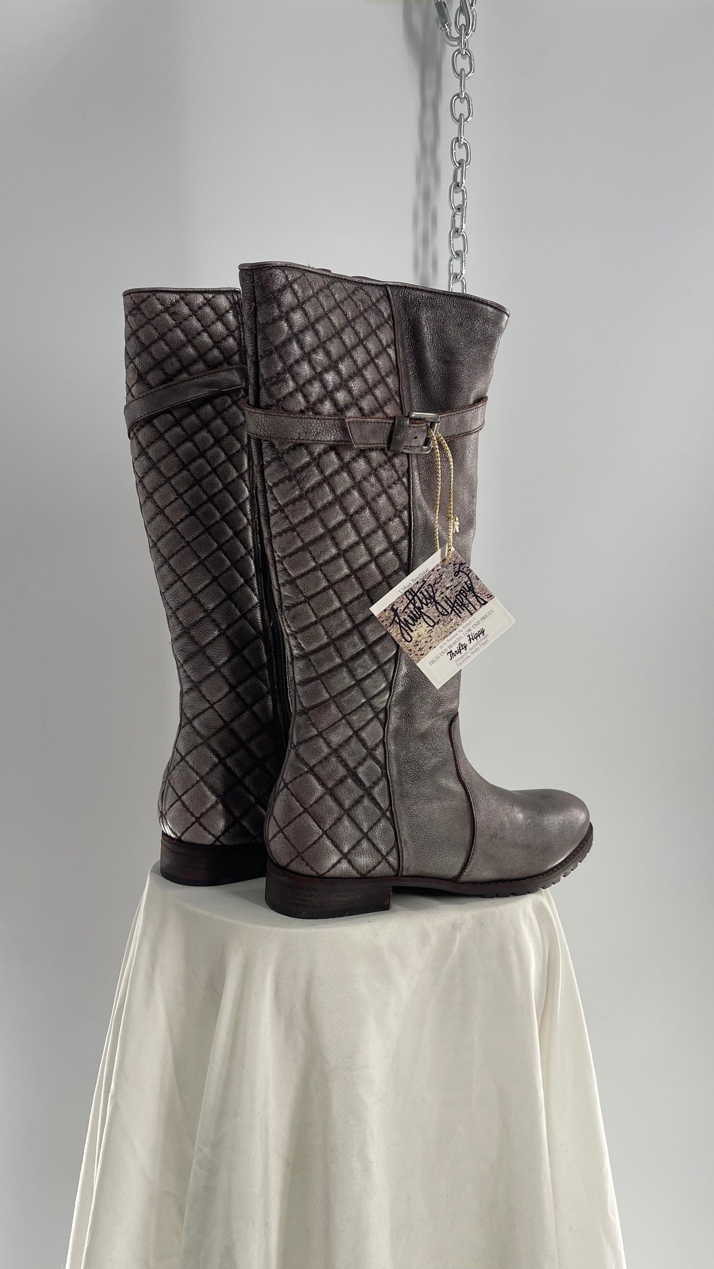 COCO Matisse Metallic Gun Powder Grey Quilted Knee High Boots Made in Brazil (9)