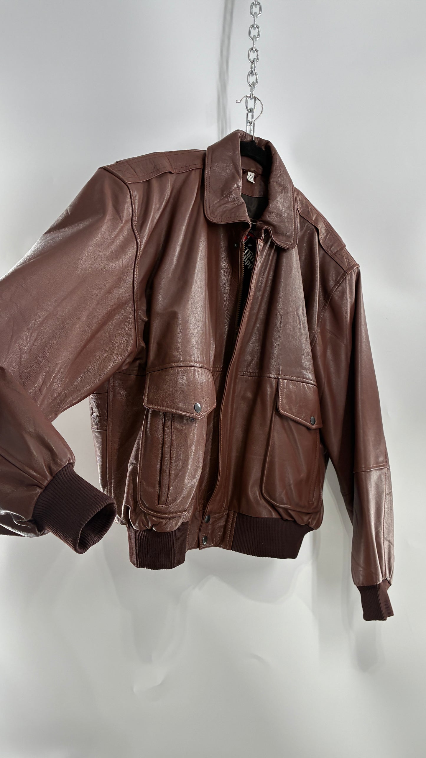 Vintage SUPER FORTRESS B2 Brown Leather Bomber Jacket (Large)