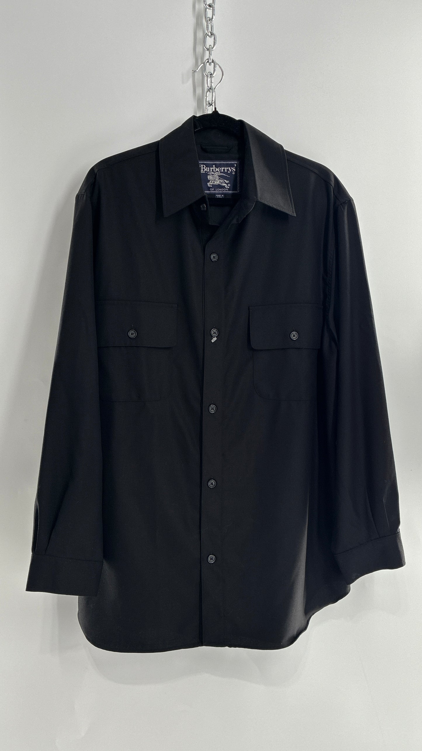 Vintage BURBERRY Black 100% Worsted Cashmere Button Up with Tags Attached (Small)