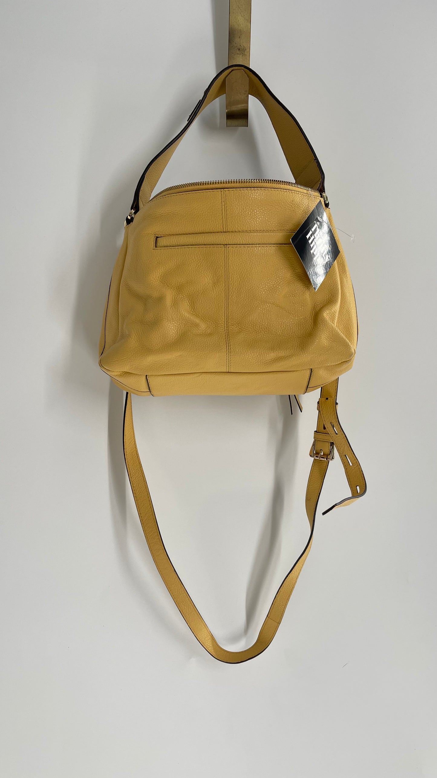 LODIS Payton E/W Yellow/Curry Leather Crossbody Purse with Logo Strap