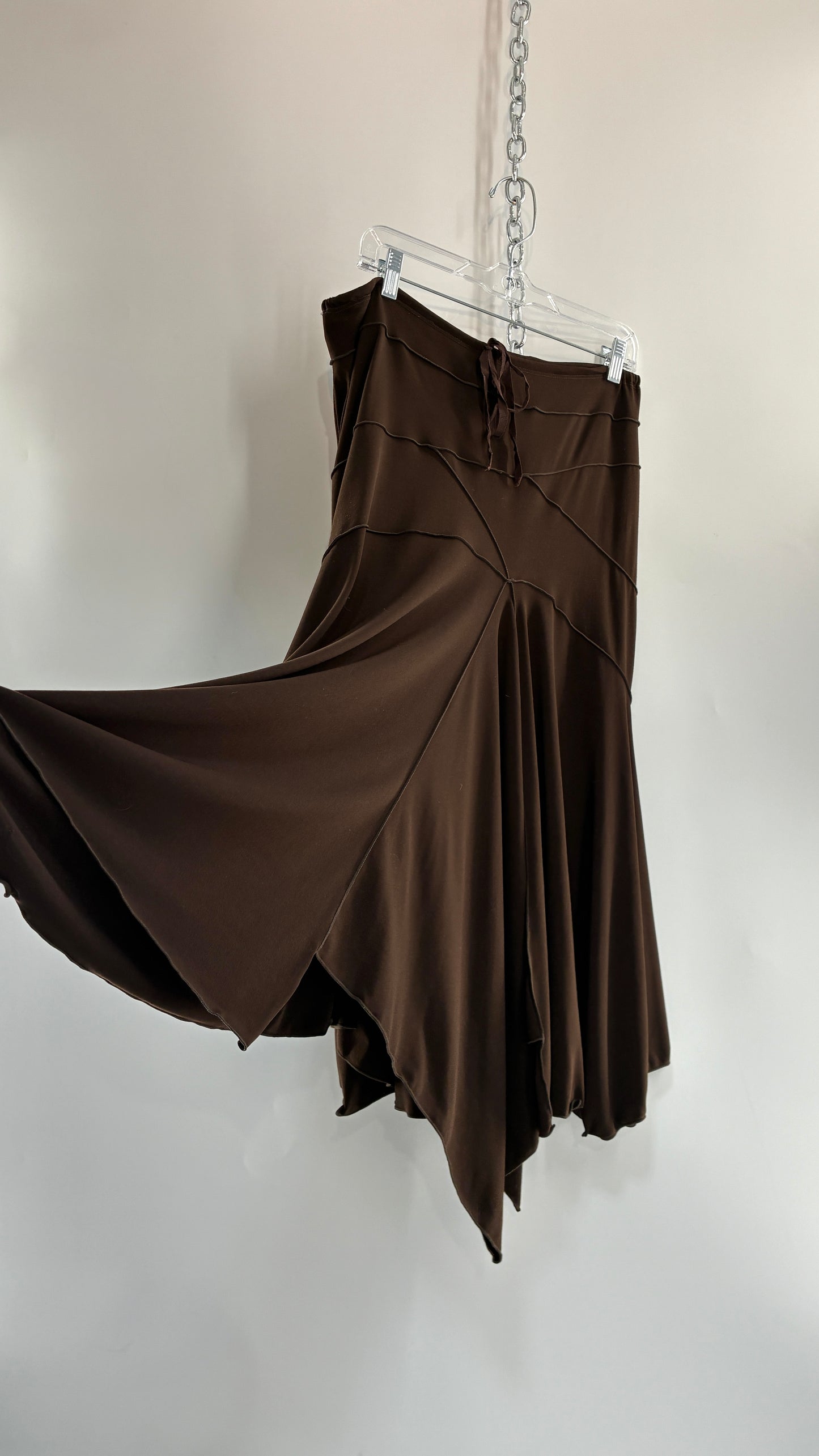 Vintage MAX STUDIO Brown Asymmetric Hem Maxi Hip Skirt (Medium)