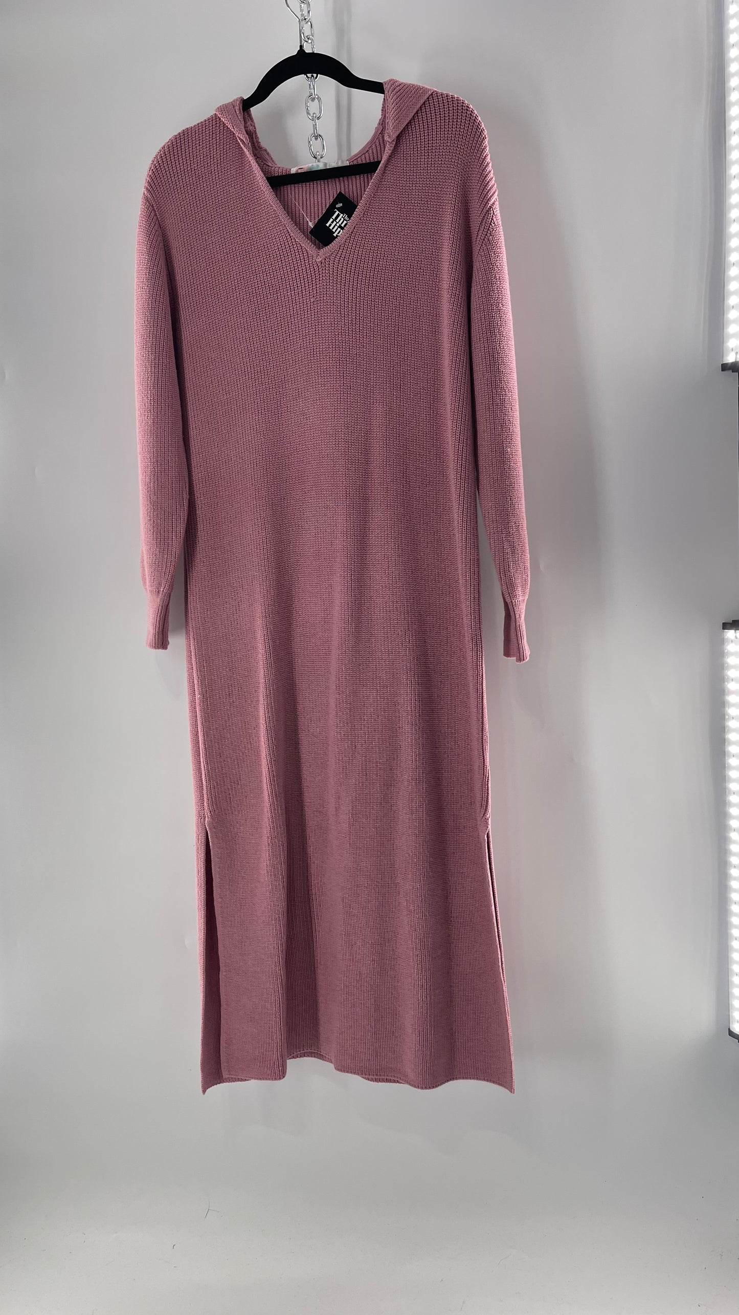 Free People Dusty Pink/ Mauve Full Length Knit Hoodie Snuggie Dress (S)