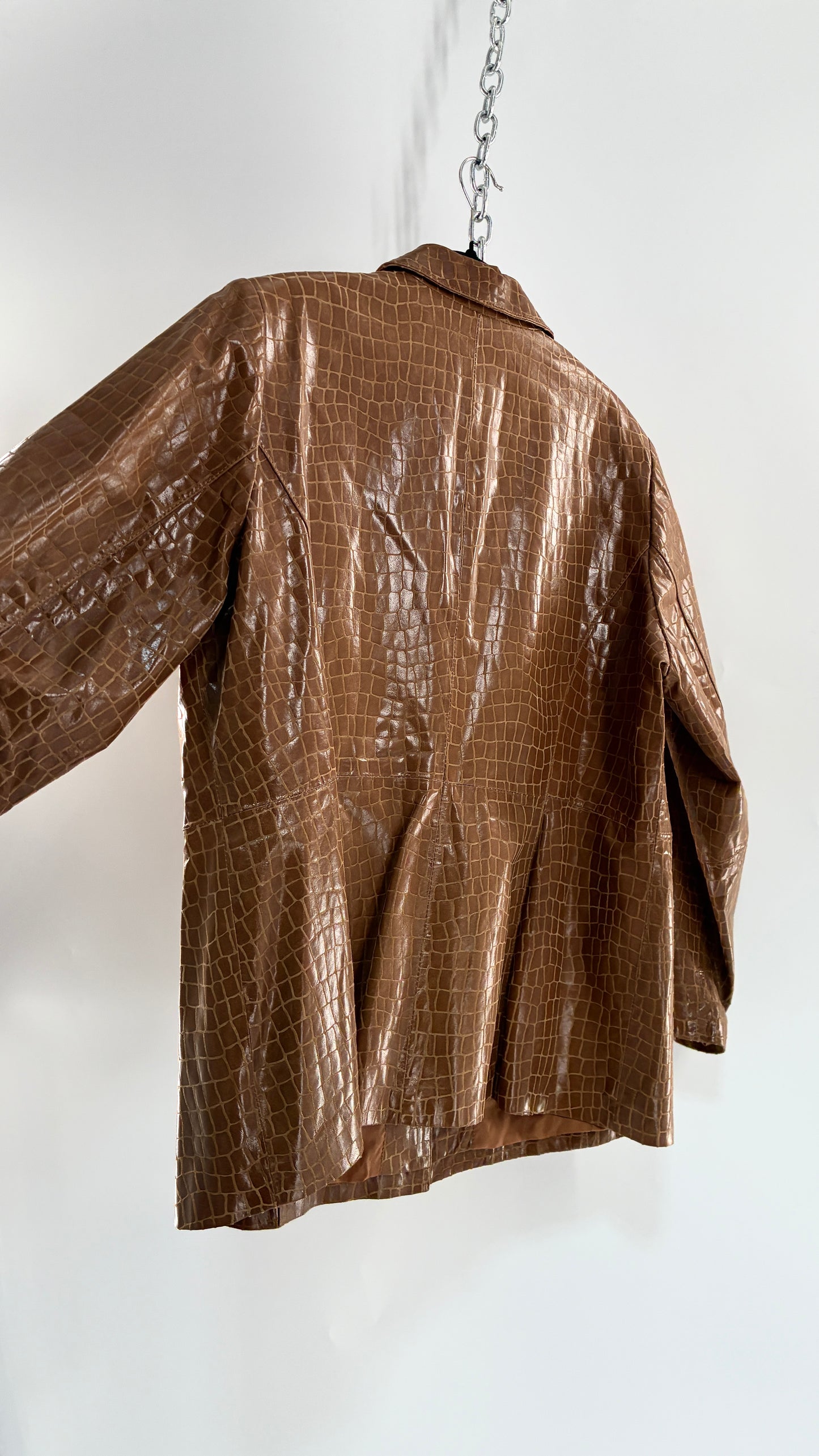 Vintage DIALOGUE Crocodile Embossed Leather Jacket (XL)