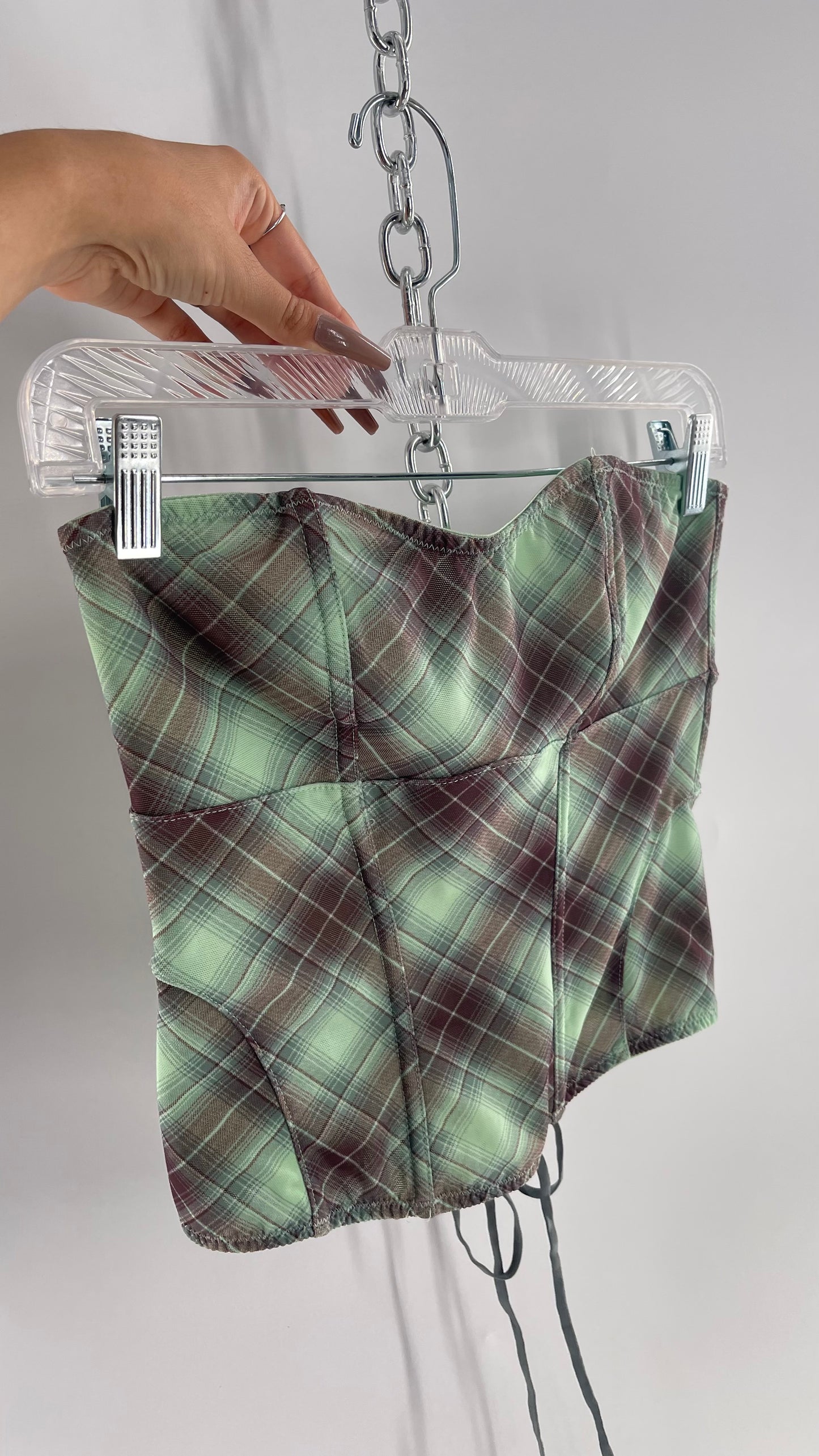 Out From Under Green and Grey Plaid Bustier Corset (Medium)