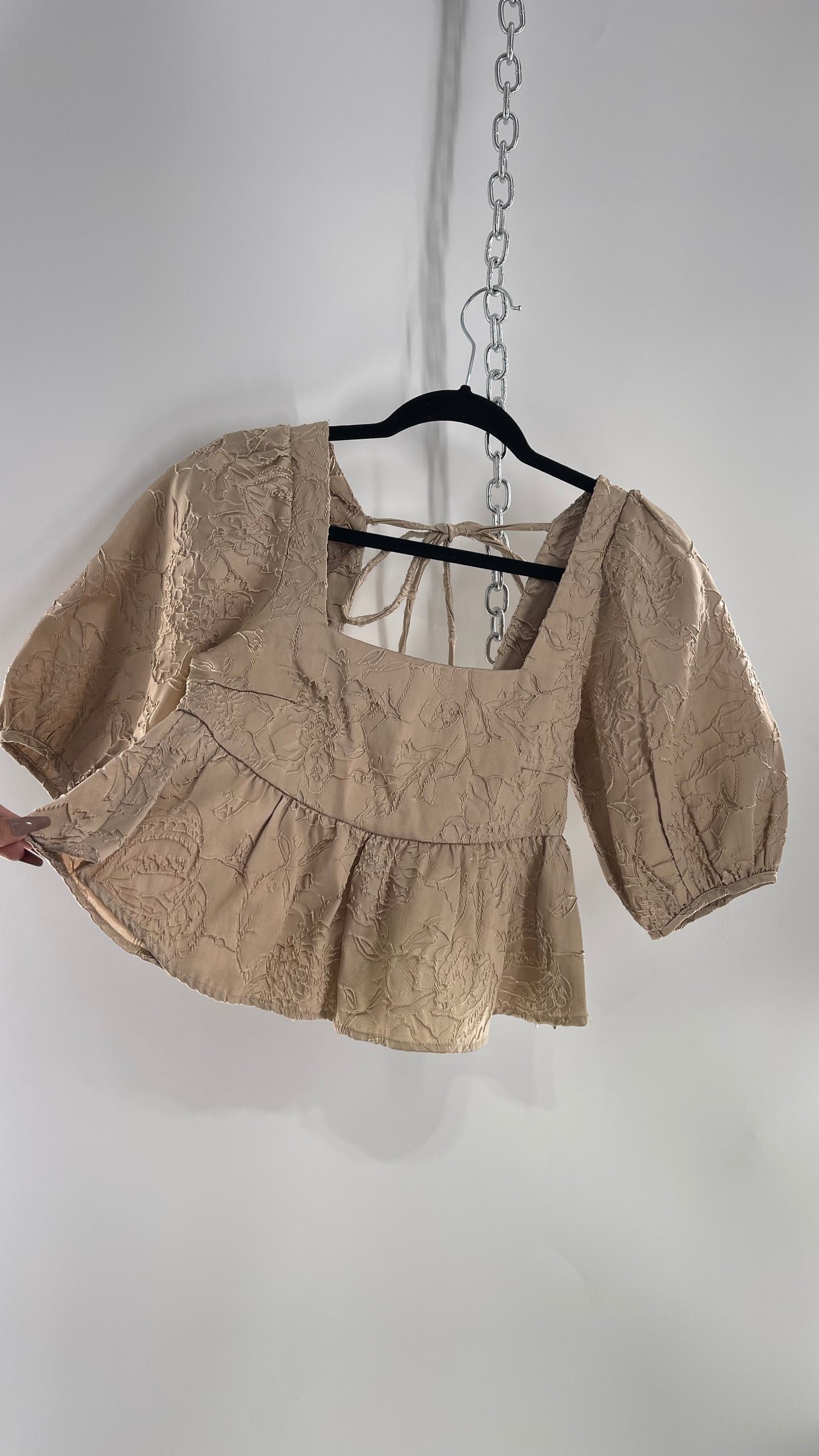 En Saison Free People Champagne Puff Sleeve Blouse Brocade (XS)