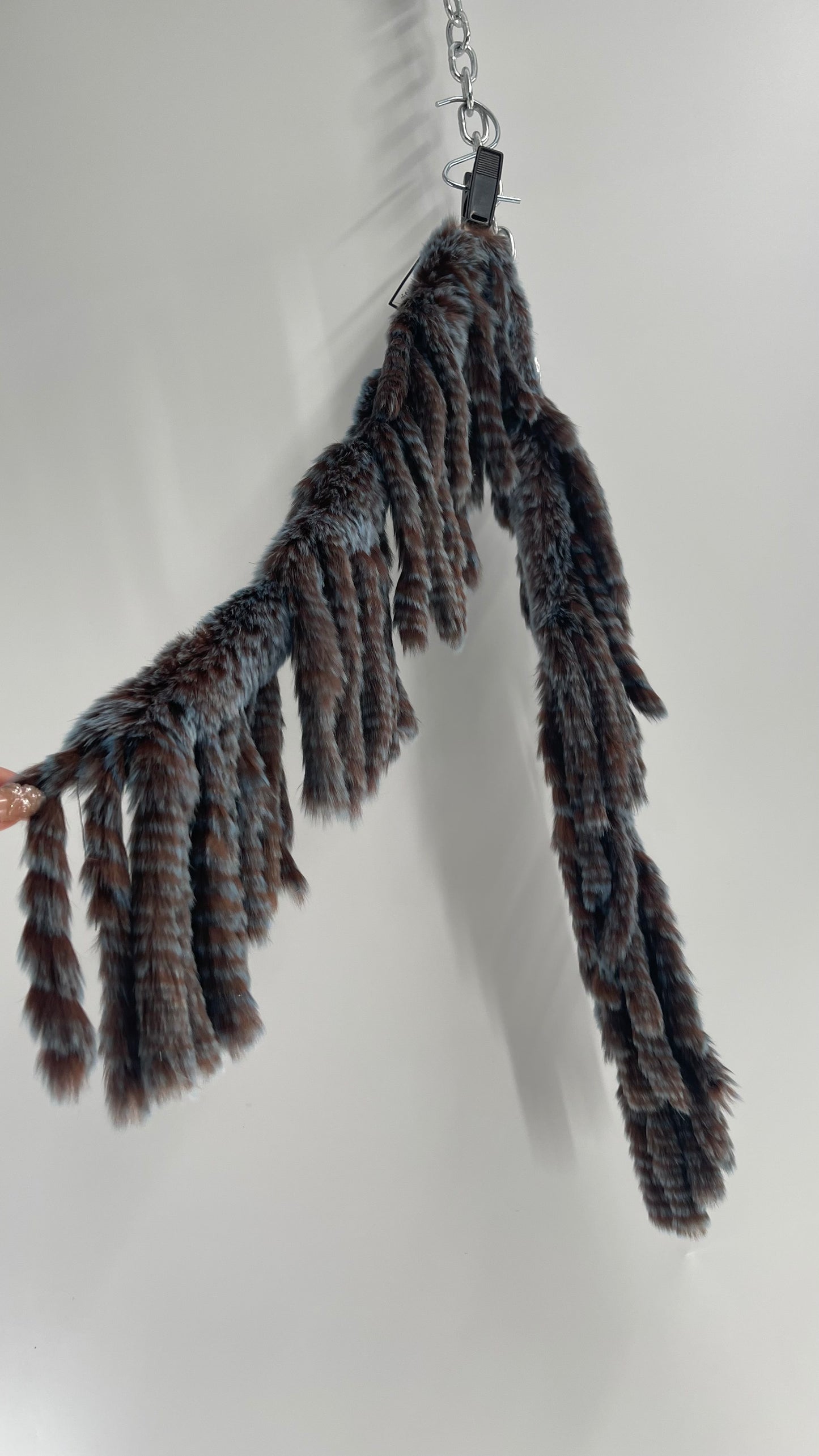 Vintage Brown and Blue Tiered Rabbit Fur Scarf