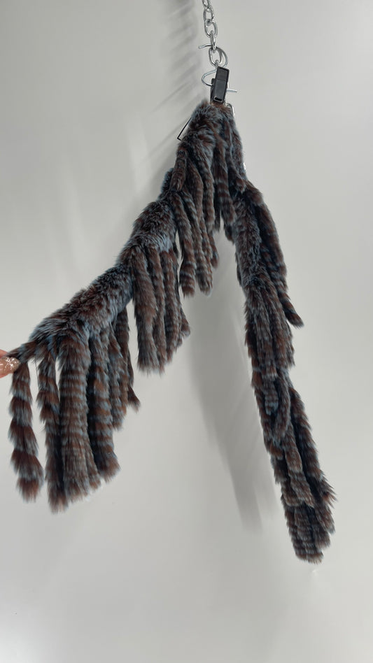 Vintage Brown and Blue Tiered Rabbit Fur Scarf