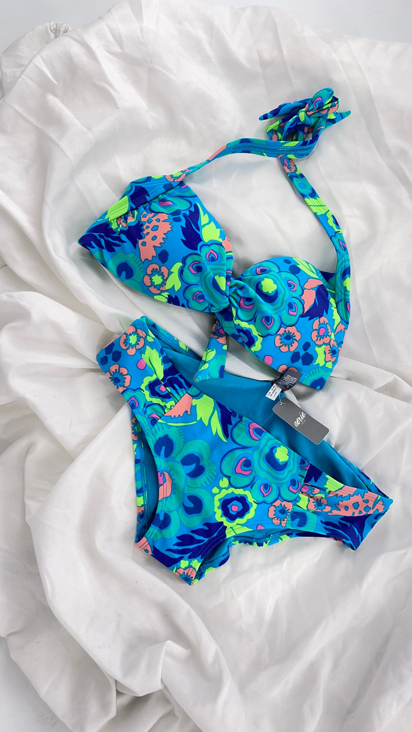 AERIE Blue Paisley Swim Set with Tags Attached (M Top S Bottoms)