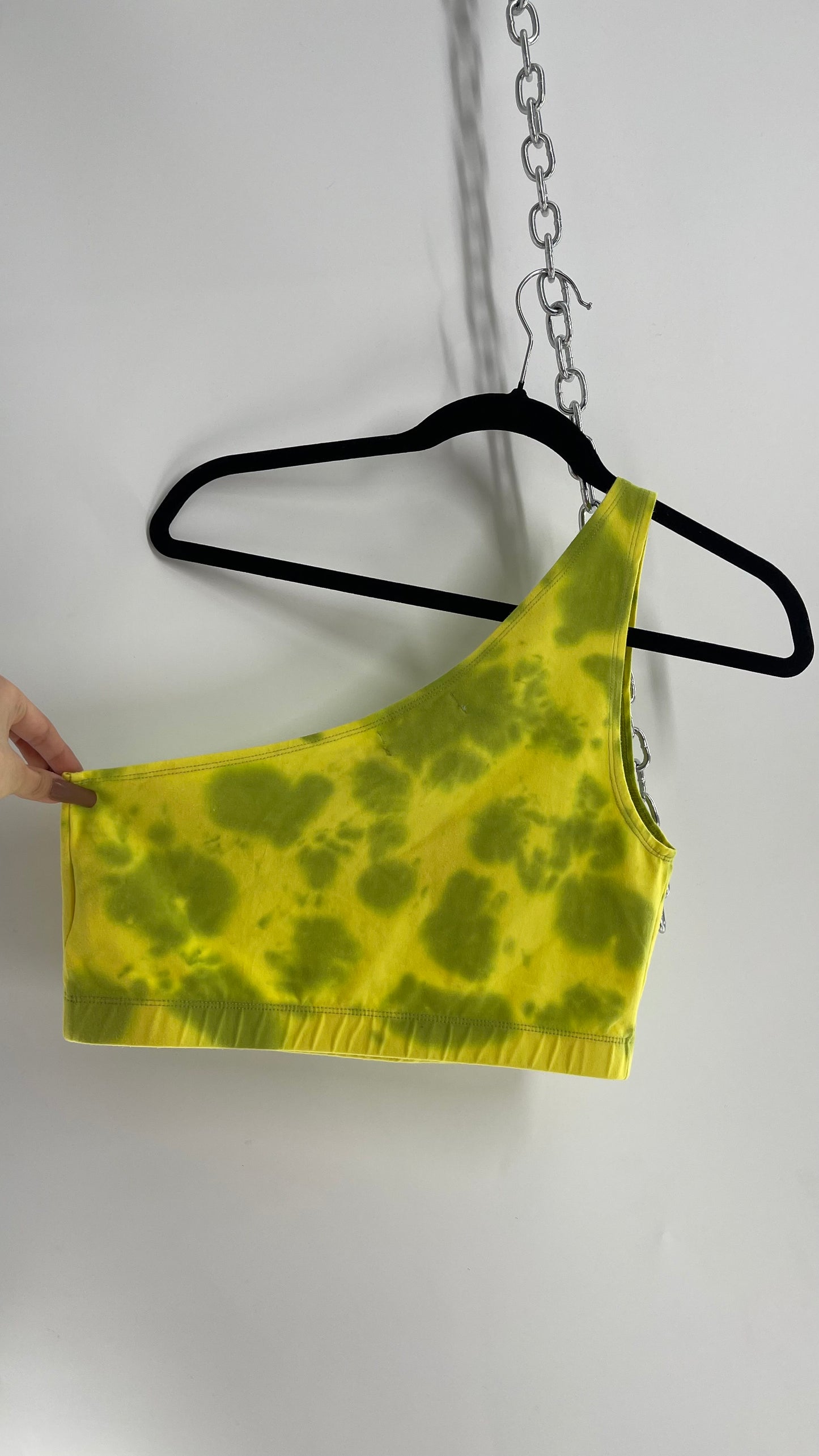 Urban Outfitters One Shoulder Lemon Lime Top (Large)