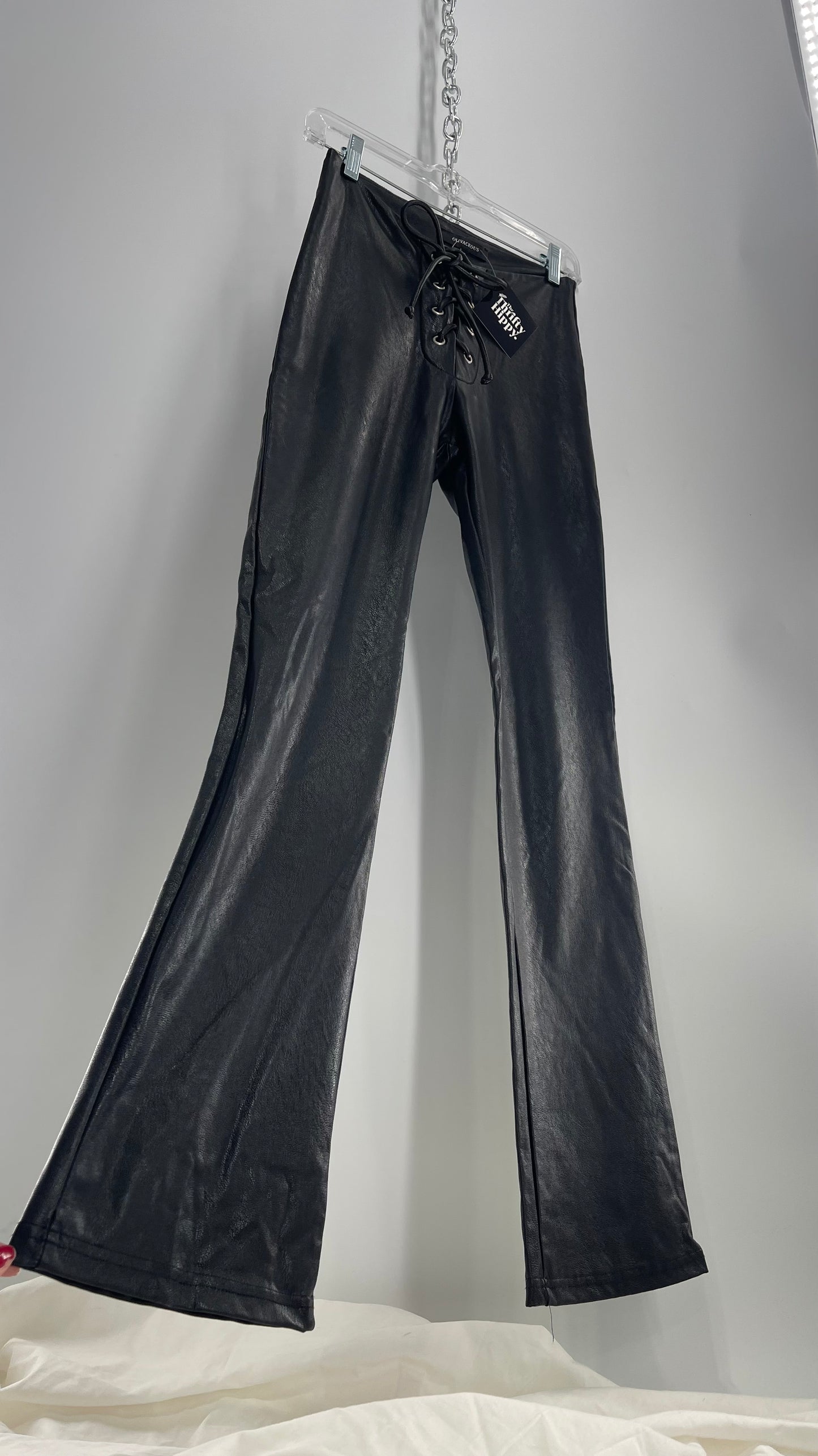 OLIVACEOUS Vegan Leather Lace Up Front Kickflares with Tags Attached (Small)