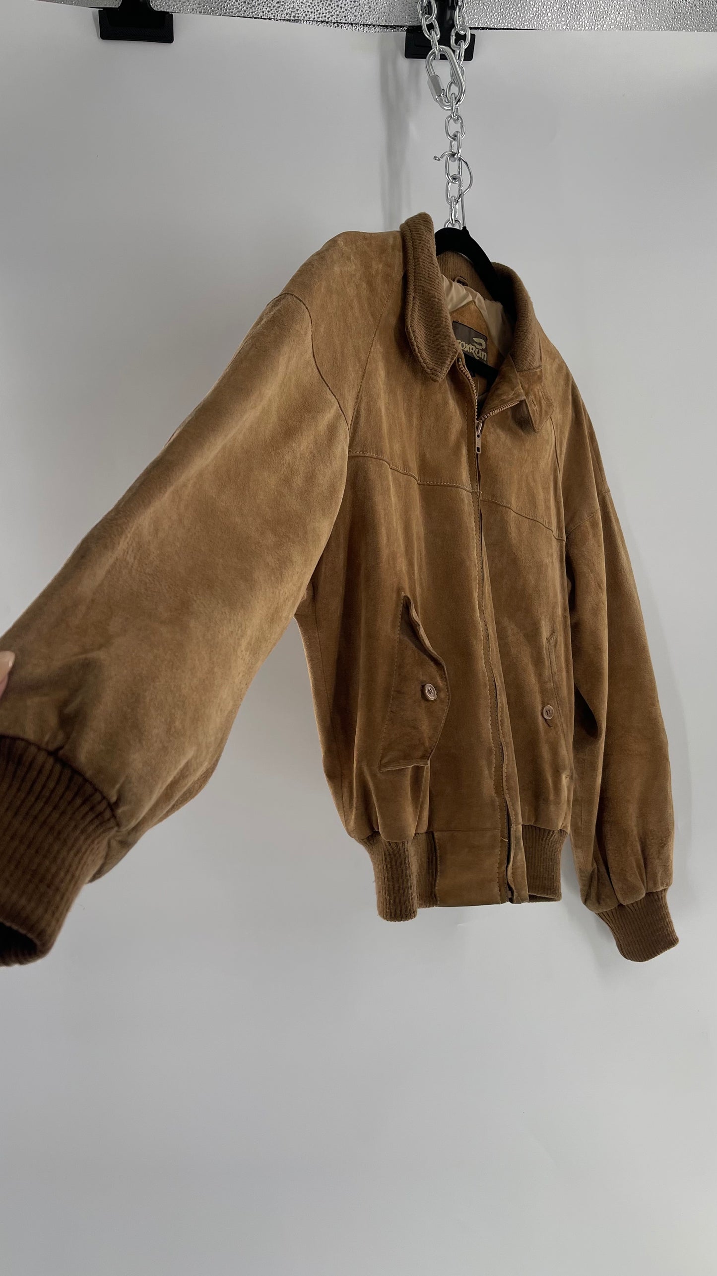 Vintage FOXRUN Caramel Brown Suede Bomber Jacket (40)