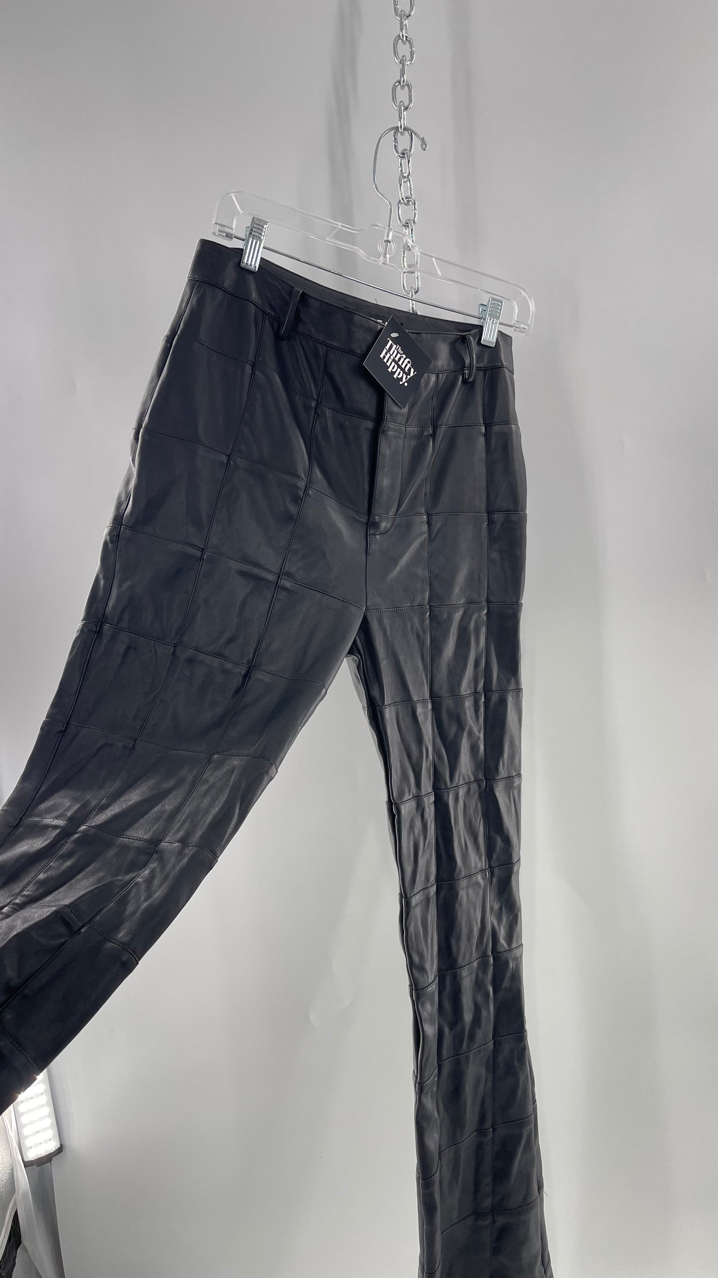 MOTEL Black Faux Leather Checkered Kick Flares (XL)
