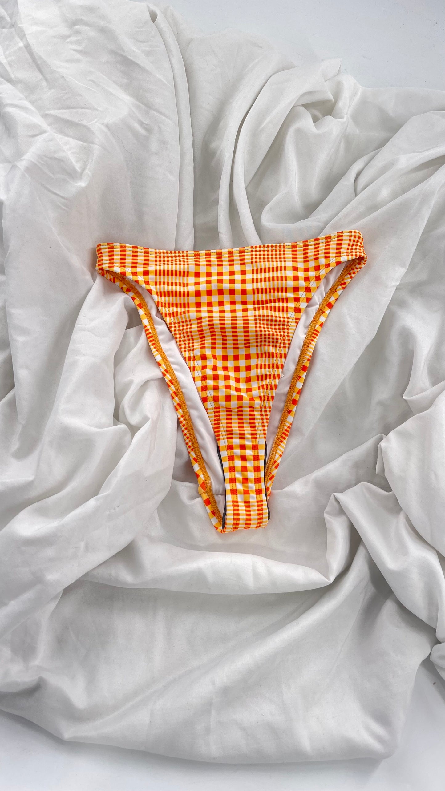 Out From Under Urban Outfitters Orange Picnic Pattern 90s Cut Swim Bottoms (XS)